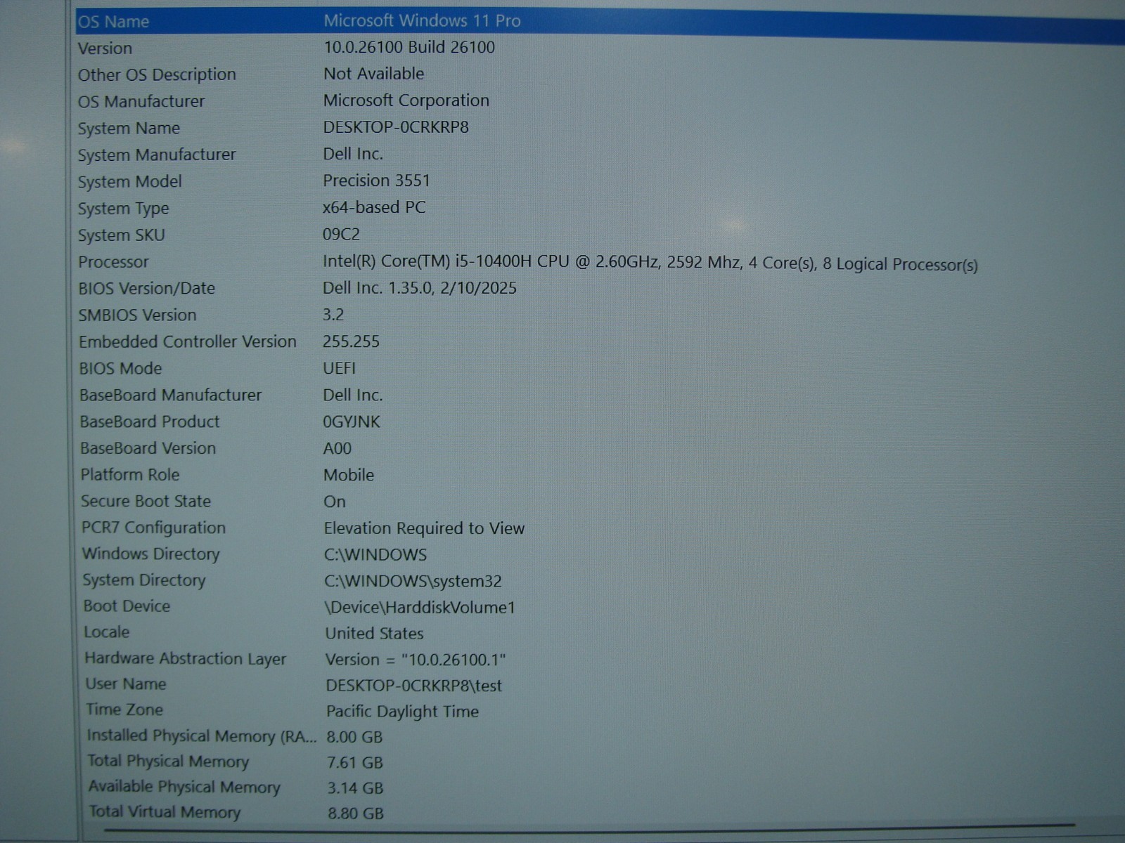 Dell Precision 15 3551 15.6″FHD 5G Ready i5-10400H 2.6GHz 8GB 256GB Win 11 Pro