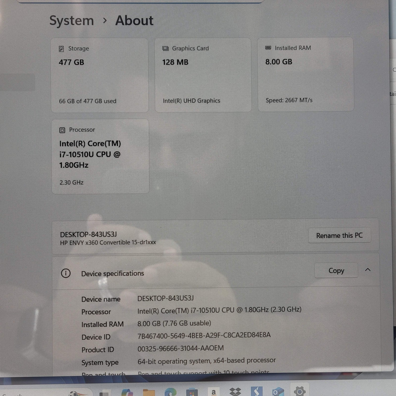 HP Envy x360 15-DR1010NR 15.6″ i7-10510U 1.8GHz 8GB RAM 512GB SSD