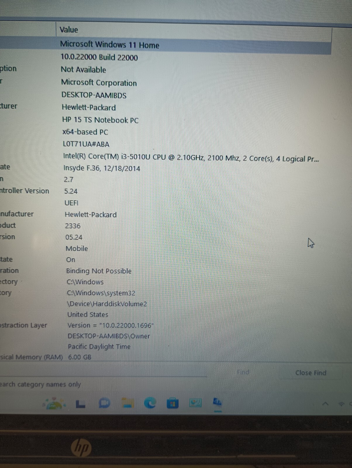 7307HP 15-TS w/charger.i3 5th gen.6GB.750GB HDD..15.6″.Optical Drive.W11 Home