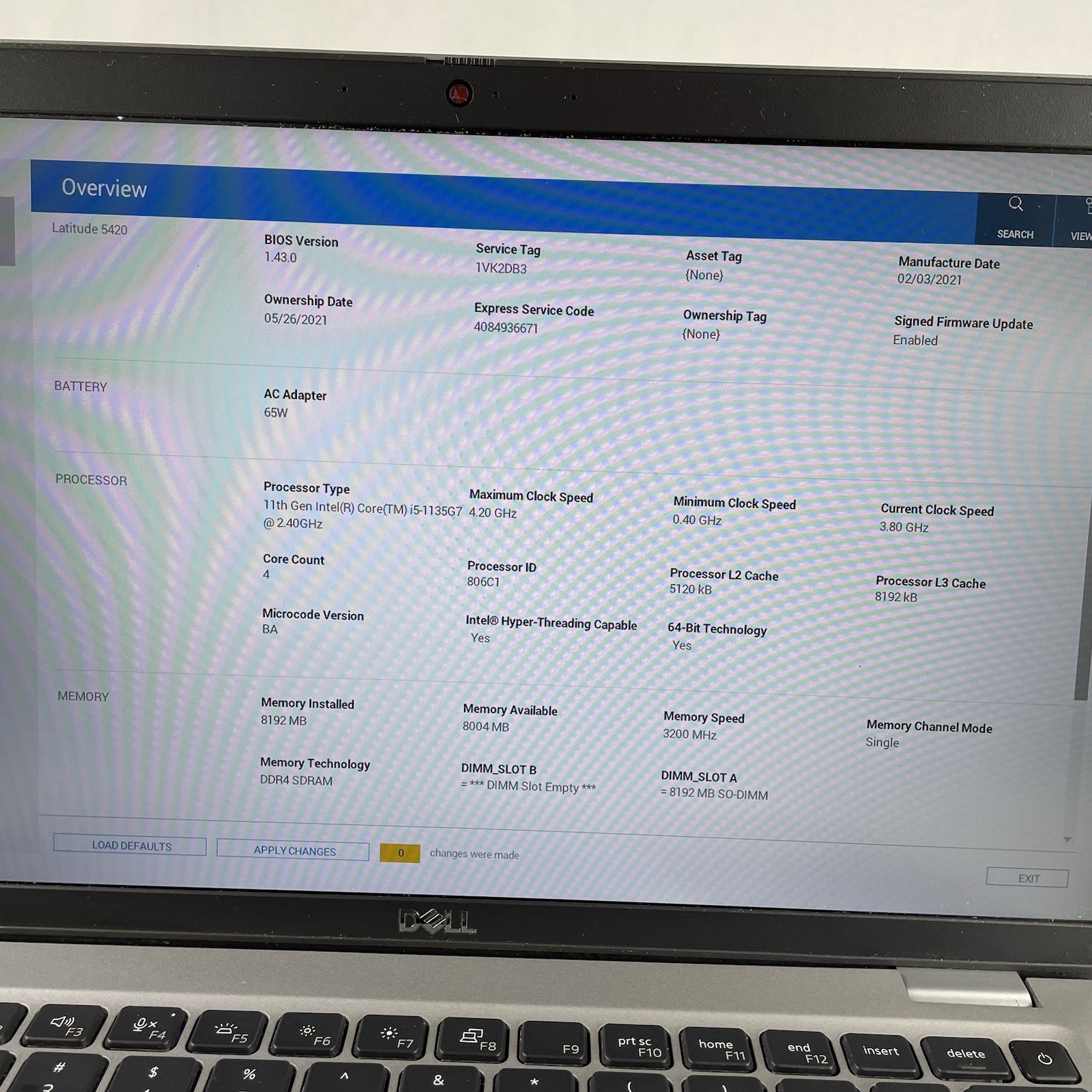 Dell Latitude 5420 14″ i5-1135G7 2.40 GHz 8 GB RAM No SSD/OS/Battery – READ