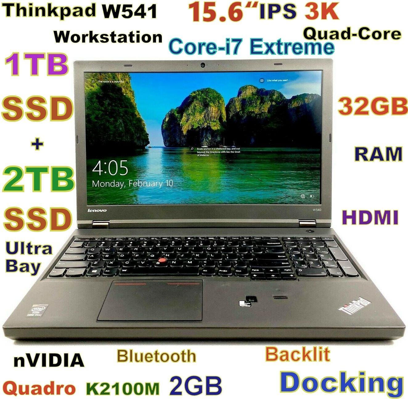 Workstation Thinkpad W541 i7-Quad EXTREME FAST 3TB SSD 32GB 15.6 3K K2100M DOCK