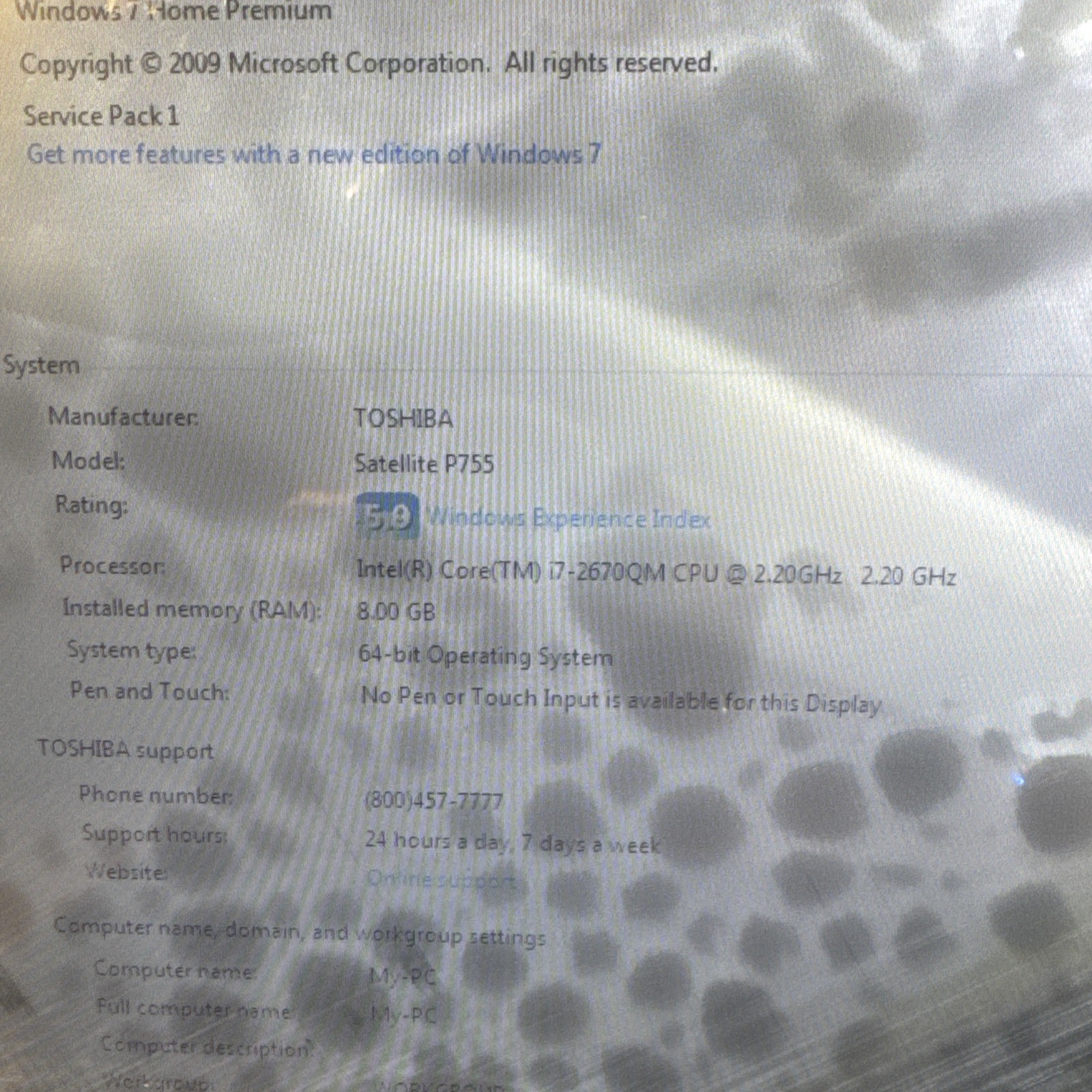 Toshiba Satellite P755 Laptop Intel Core i7-2670 QM 2.20 GHz 8GB Ram Win7 READ
