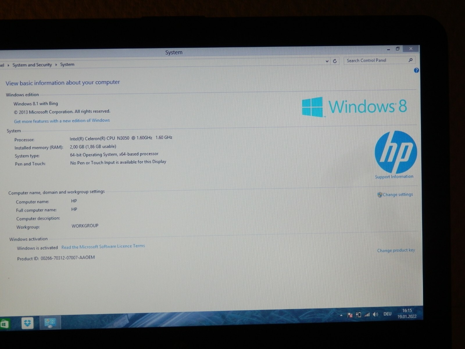 HP Laptop 14-ac000nf, Intel Celeron N3050, 2GB Ram, 32GB eMMc, 14″ Zoll HD, OVP