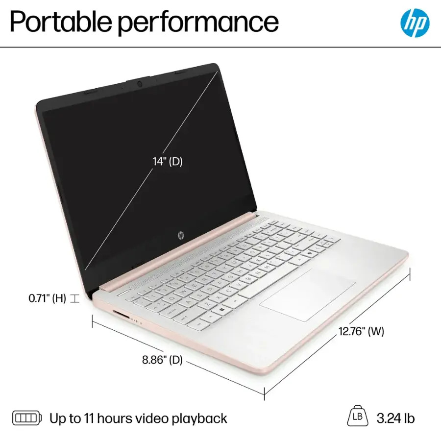 HP Laptop 14″ HD Intel N150 4GB RAM 128GB UFS Webcam Office 365 Win 11 S Gold