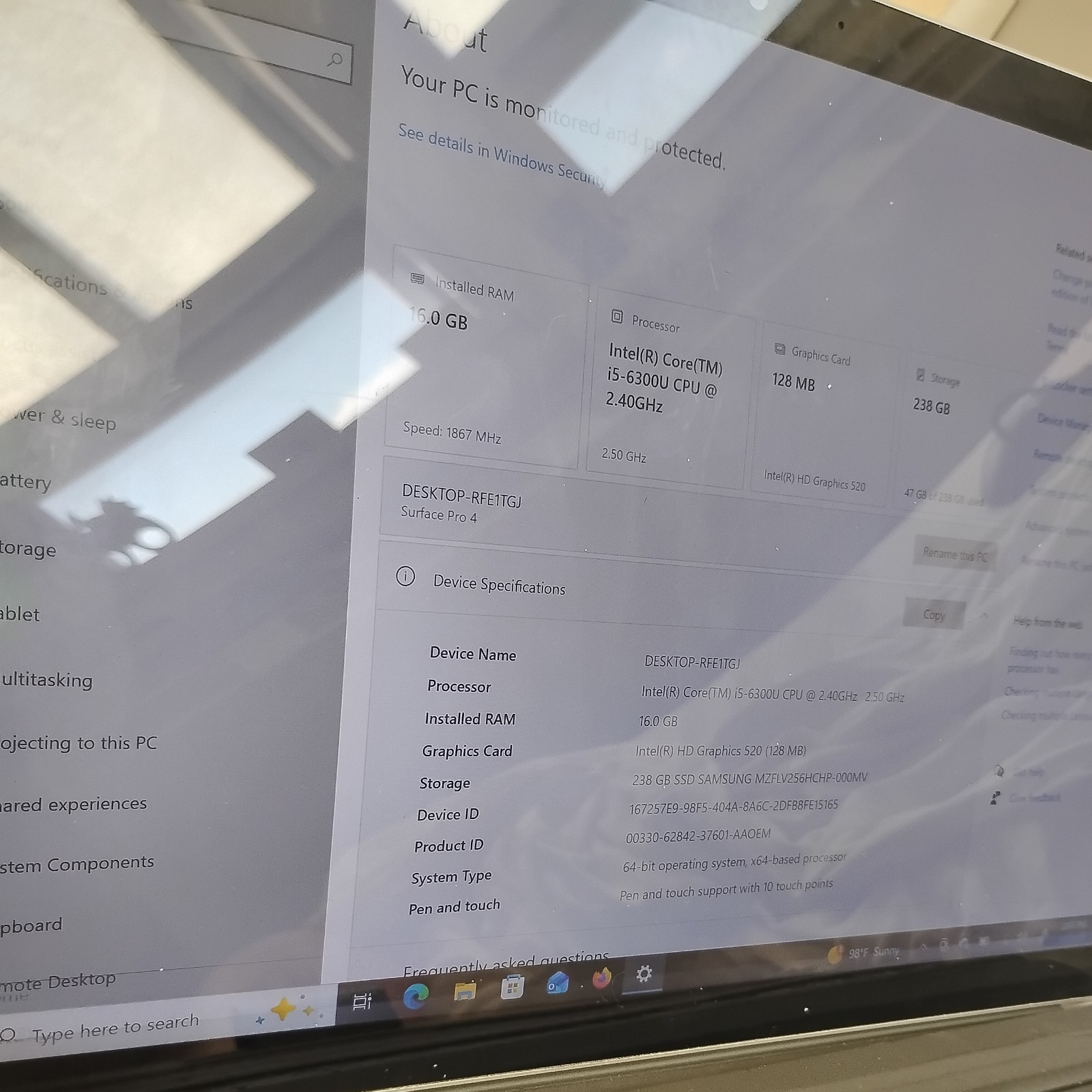 Microsoft Surface pro4 13.5″ Touch Intel i5-6300u @2.40ghz 16GB 256GB SSD parts