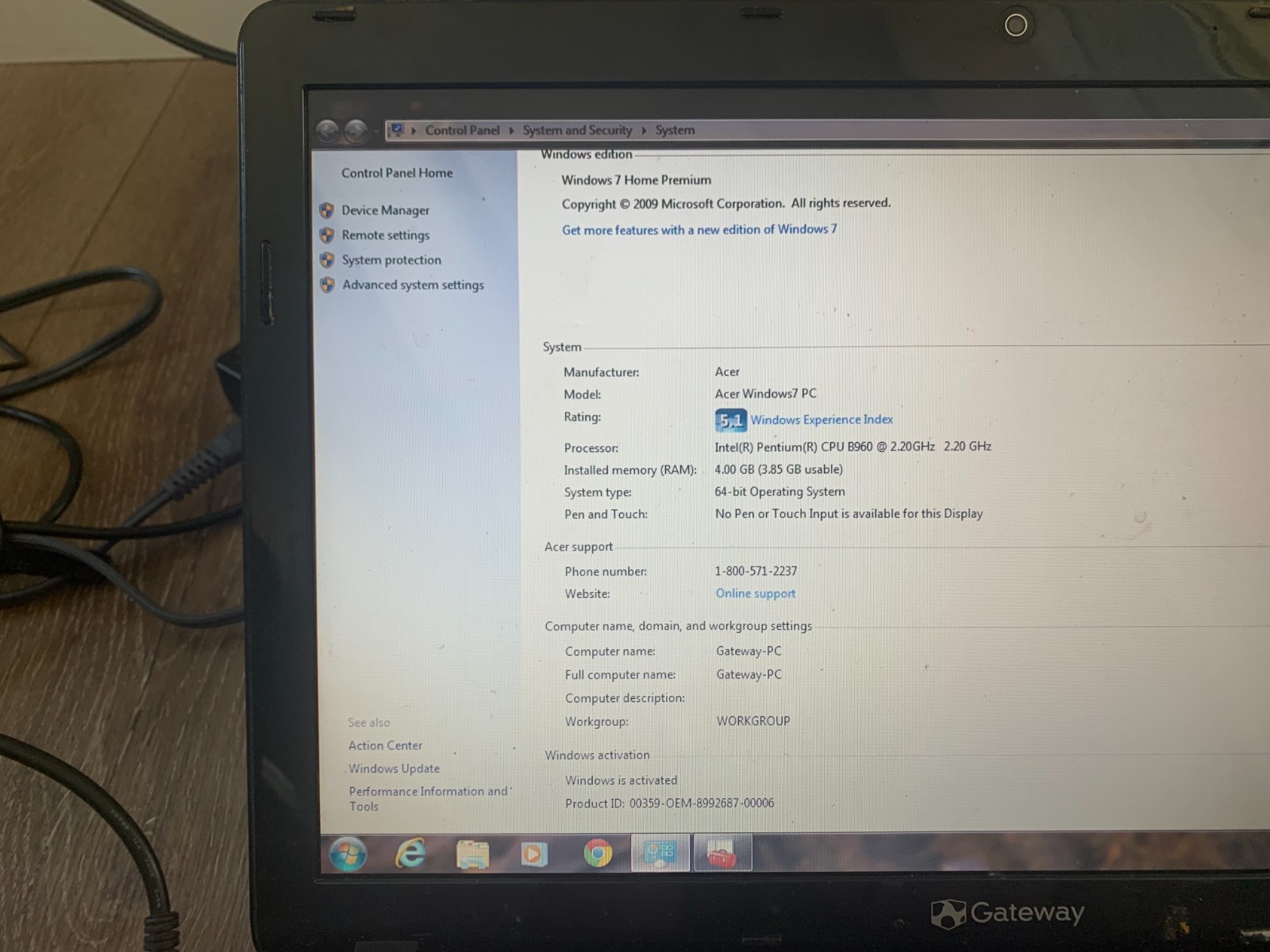 Gateway NV57H62u 15.6″ Intel Pentium B960 2.20GHz 4GB 320GB HDD Win 7 Home