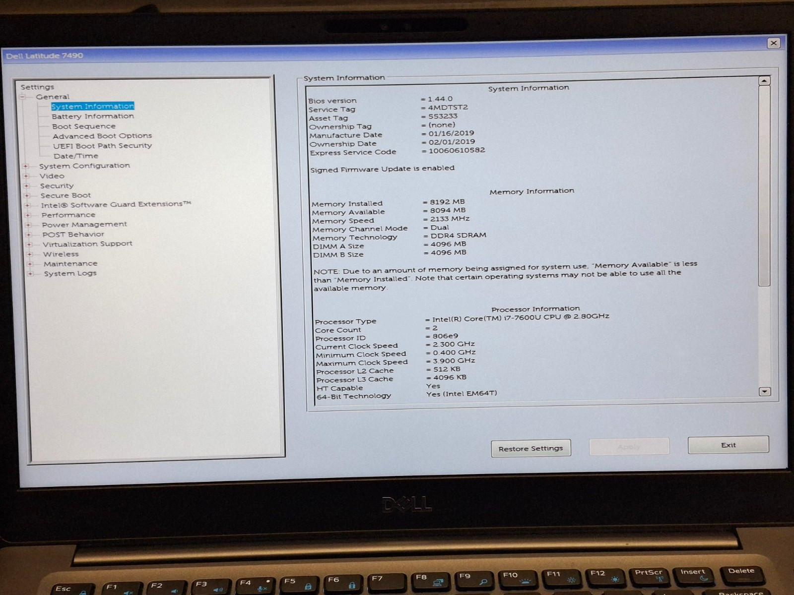 Dell Latitude 7490 Intel i7-7600U @2.8 8GB RAM 256GB SSD Touchscreen Wifi W11P