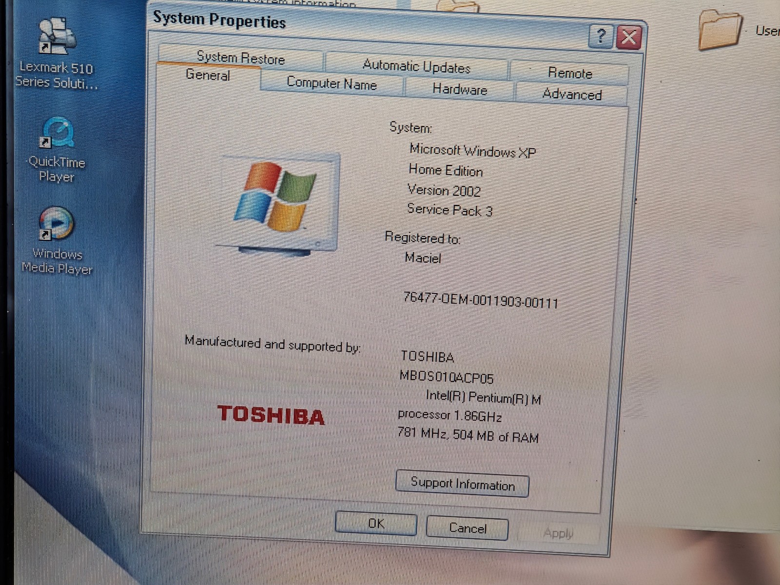 Toshiba Satellite m50-mx5 – 100GB HDD, 512MB RAM, Intel Pentium M, Win XP