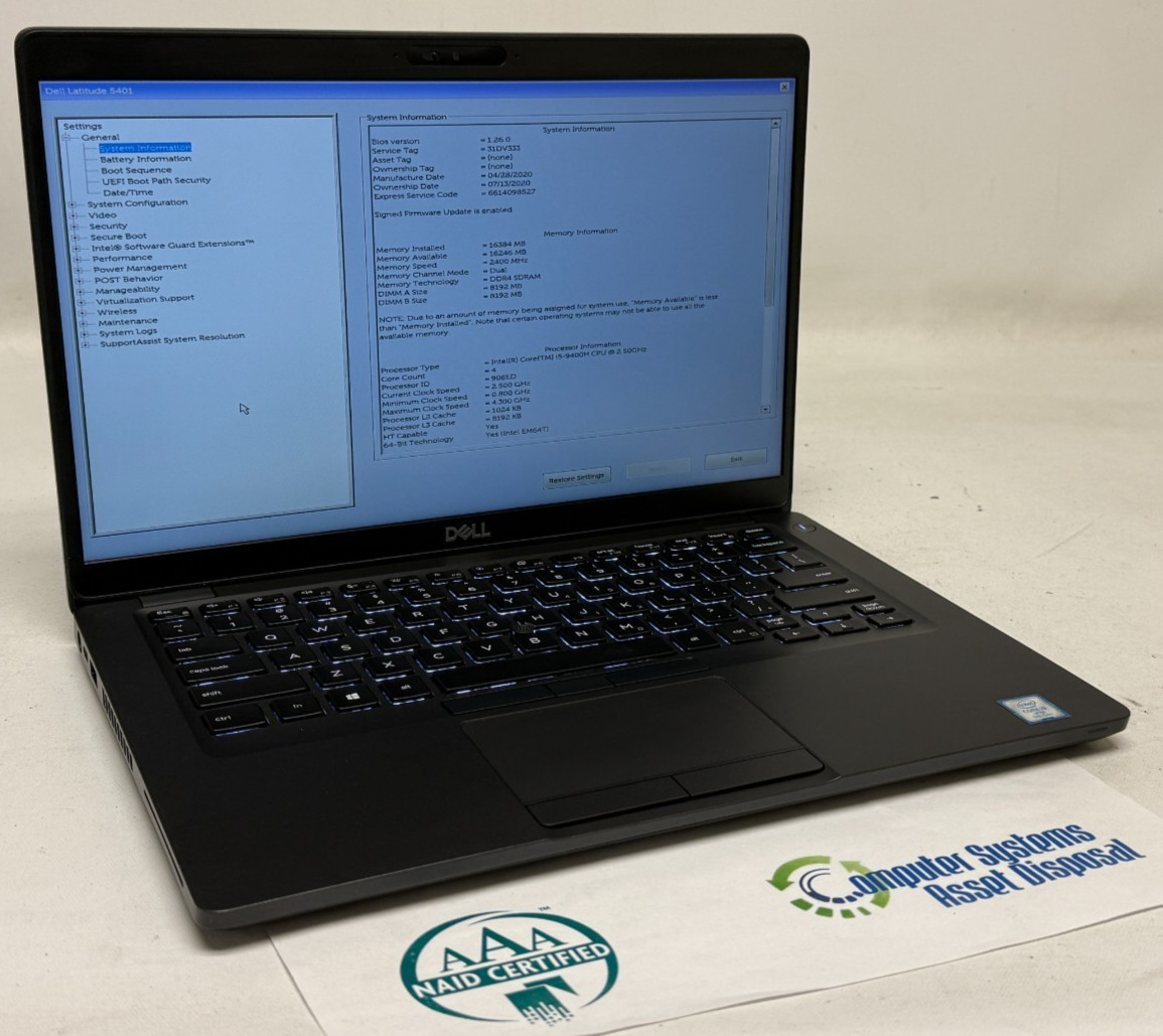 Dell Latitude 5401 14″ (i5-9400H 2.50GHz – 16GB RAM – 256GB SSD – Win11Home)