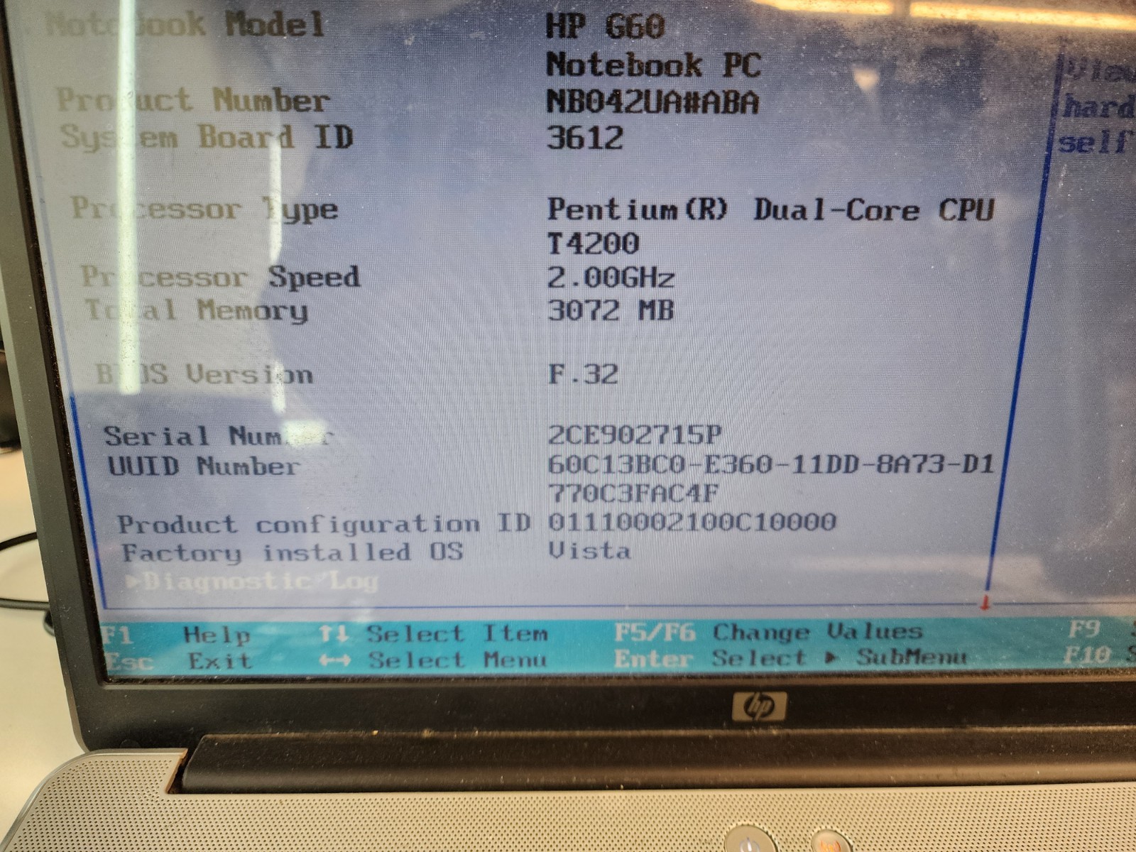 HP G60-235DX Intel Pentium Dual-Core T4200 2GHz 3 GB 320gb HDD READ