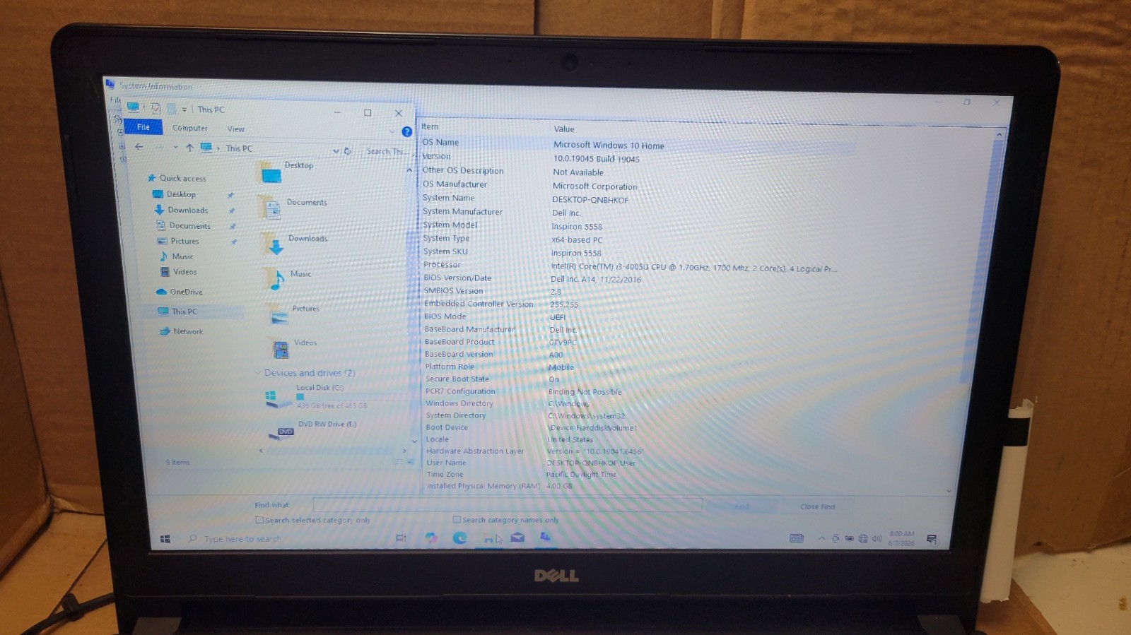 Dell Inspiron 5558 Laptop – Intel i3-4005U 1.7Ghz – 4GB RAM – 500GB HDD – Win 10