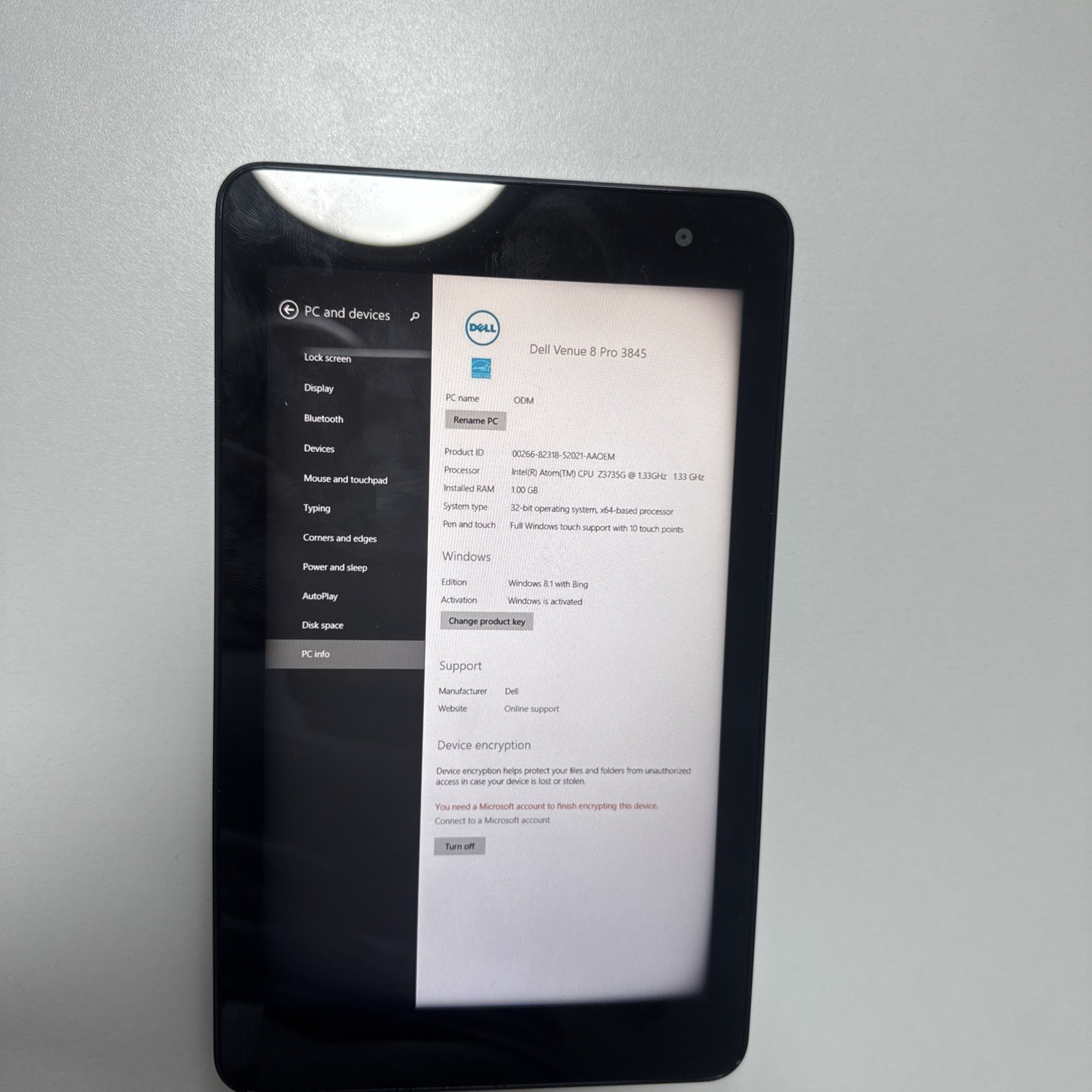 Dell VENUE 8 PRO 3845 Tablet INTEL ATOM Z3735G 18GB SSD 1GB BLACK