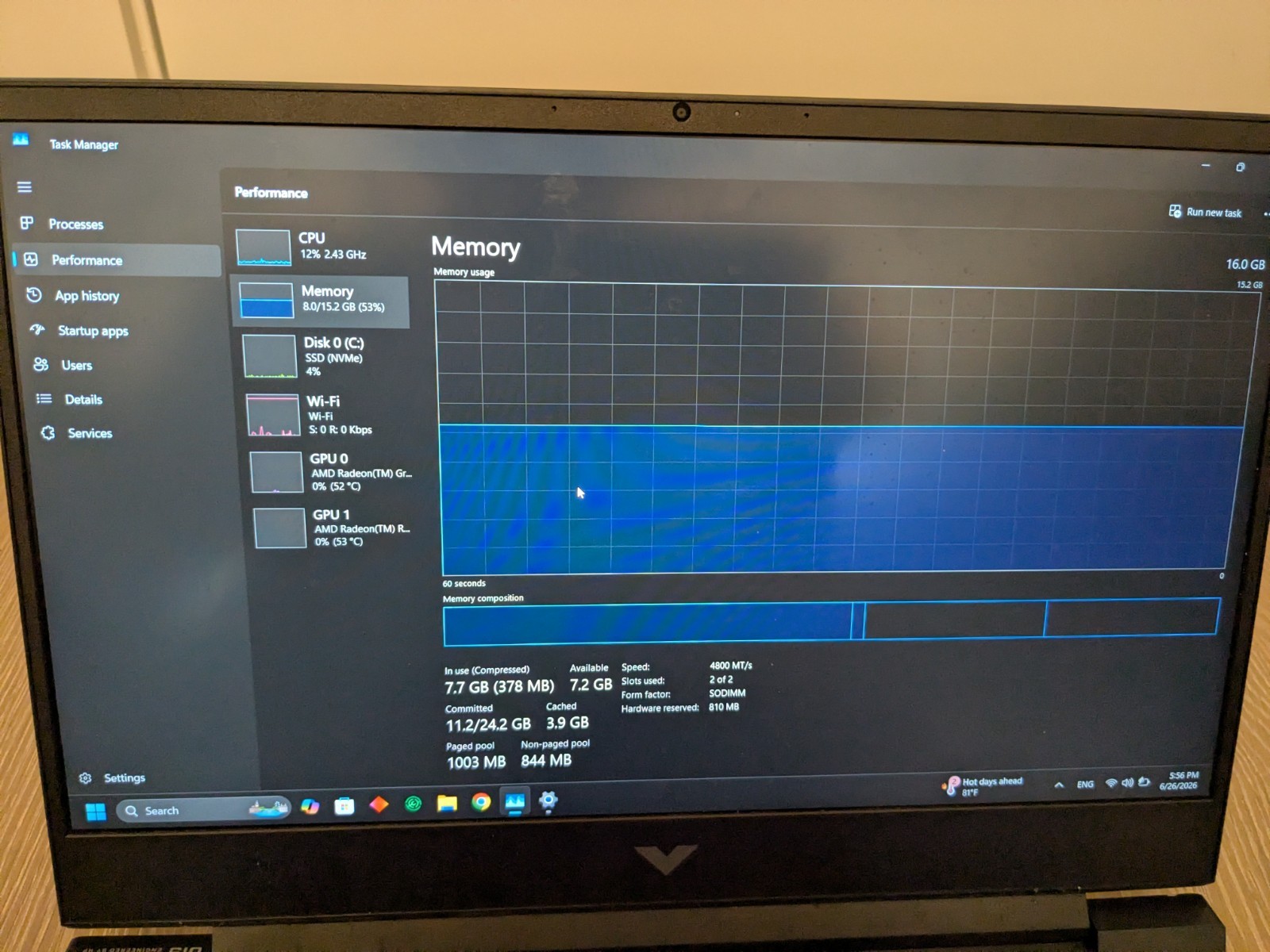 HP Victus 15 Gaming Laptop 144Hz RX 6550M Ryzen 5 7535HS 16GB DDR5 RAM 512GB SSD