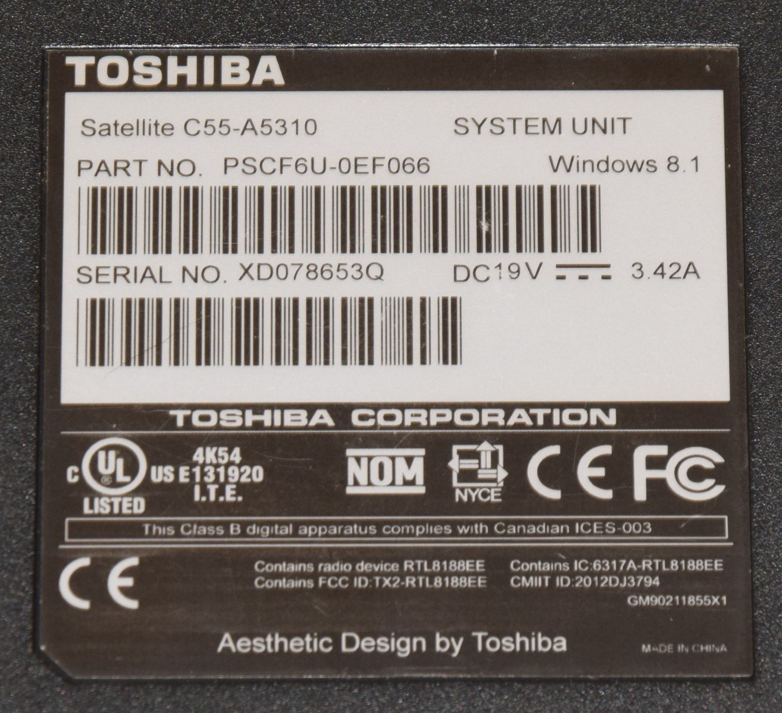 DEAD JUNK Toshiba Satellite C55-A5310 PSCF6U-0EF066 15.6″ Incomplete AS IS Parts