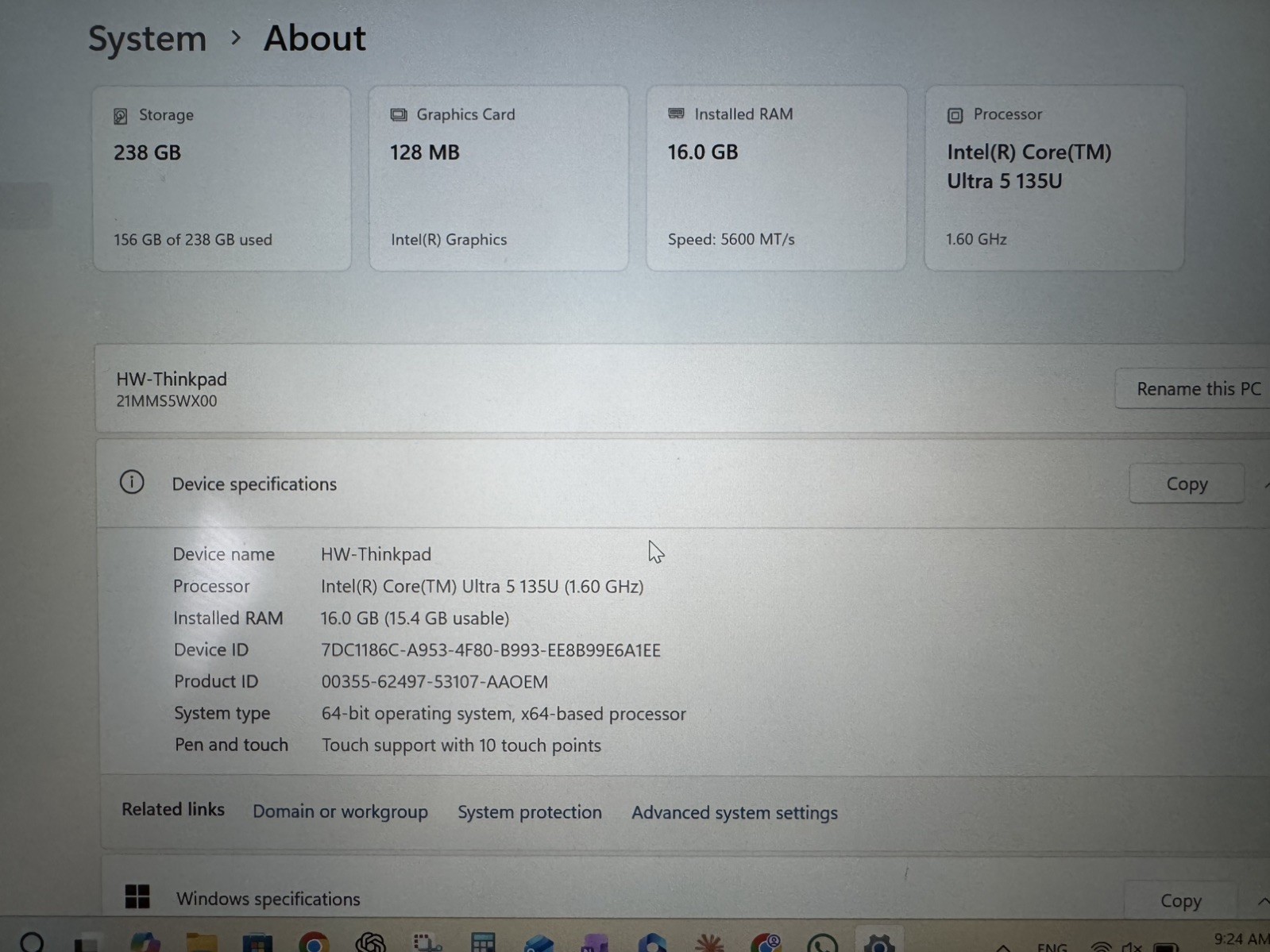 ThinkPad T14 Gen 5 14” Touchscreen – Intel Core Ultra 5 135U, 16GB, 256GB SSD