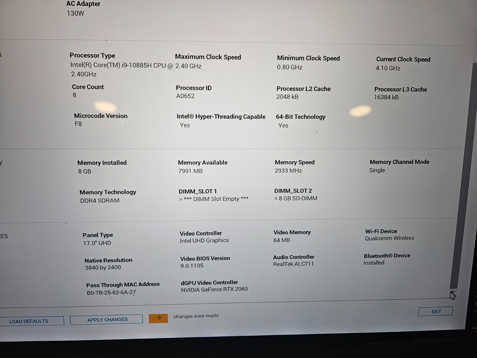 Dell XPS 17 9700 Intel Core i9-10885H 8GB RAM GeForce RTX 2060 MaxQ PARTS/REPAIR