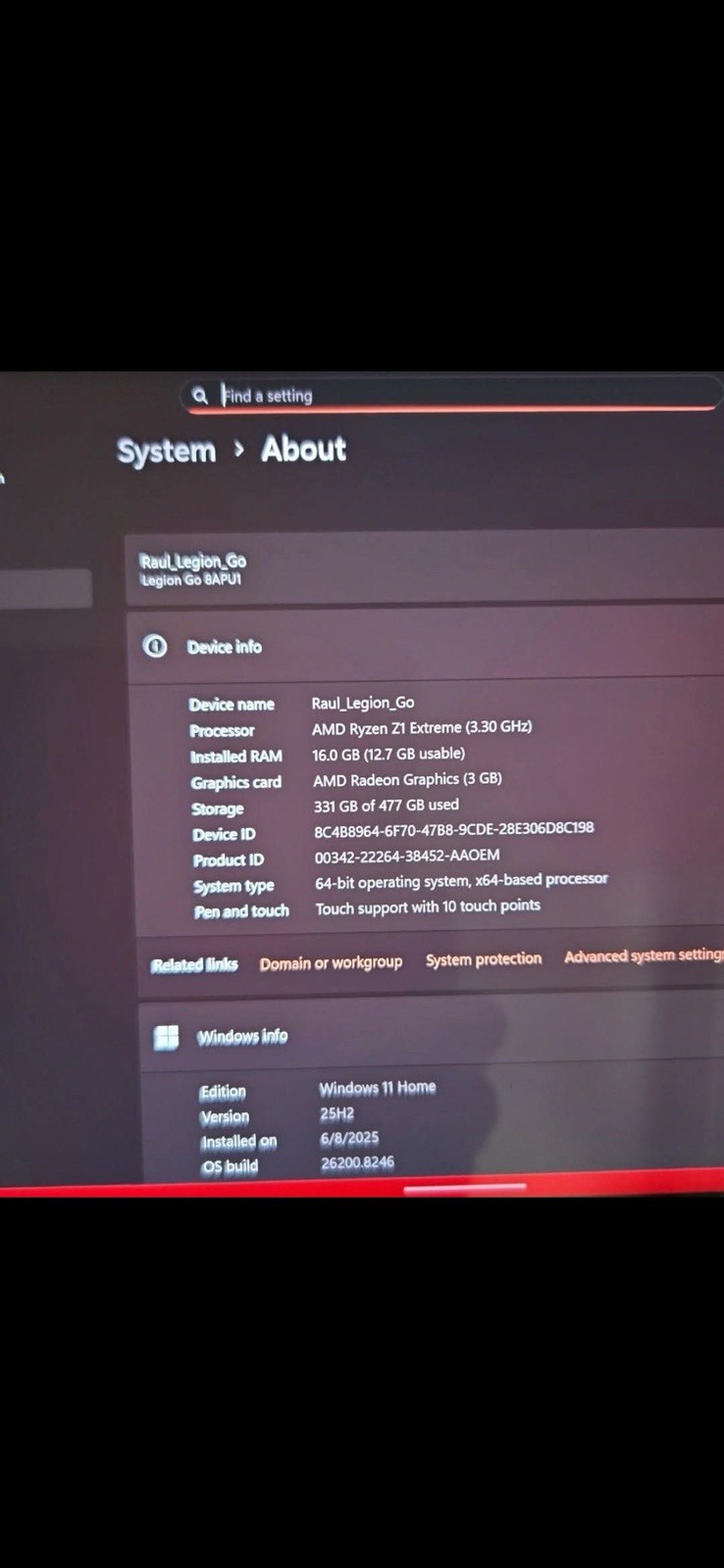 Lenovo Legion Go 8.8″ AMD Ryzen Z1 Extreme 16GB RAM 512GB Black 83E1001YUS