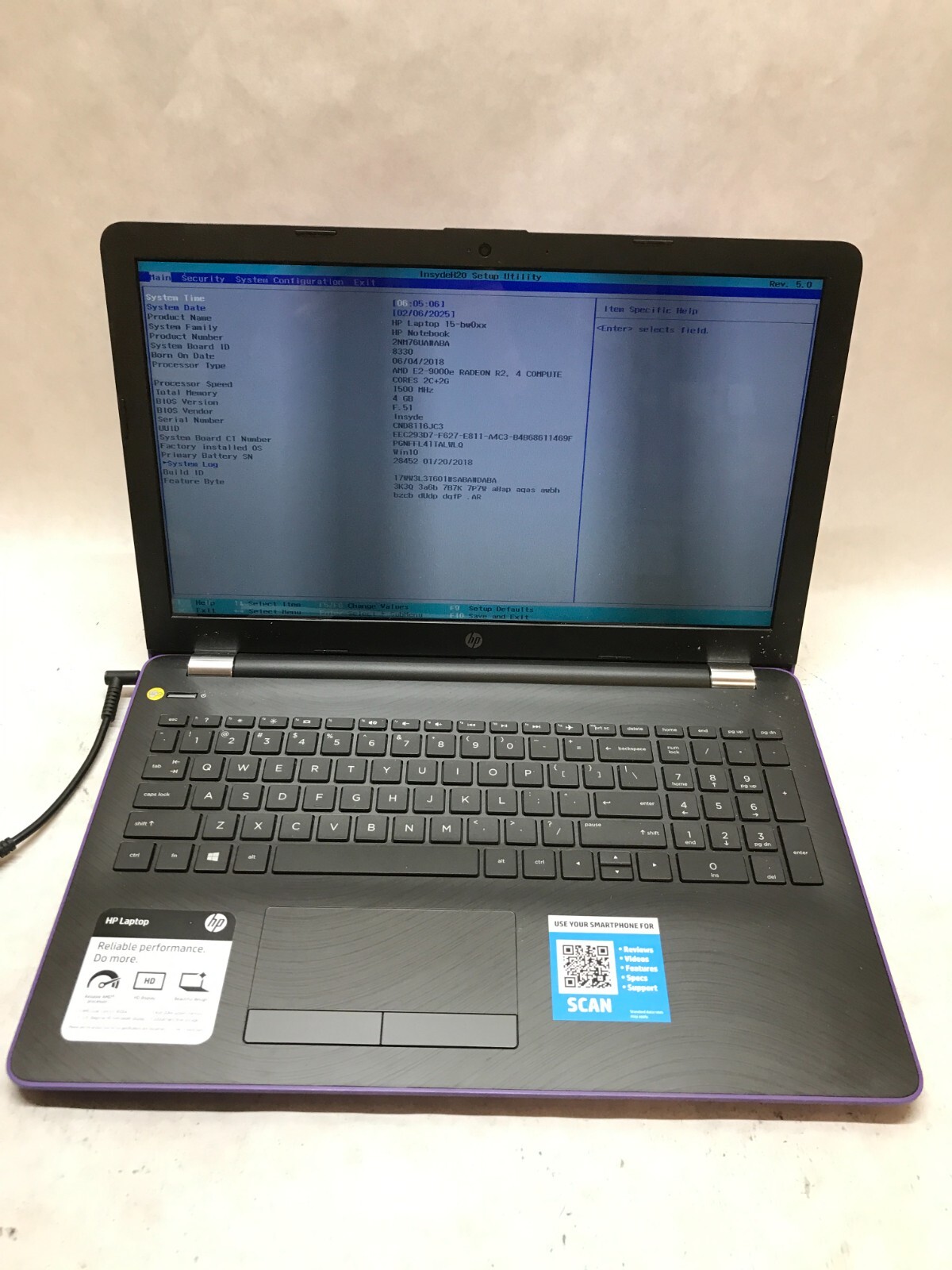 HP 15-bw003wm 15″ Laptop AMD E2-9000e Radeon R2 1.5GHz 4GB RAM NO HDD NO OS – DW