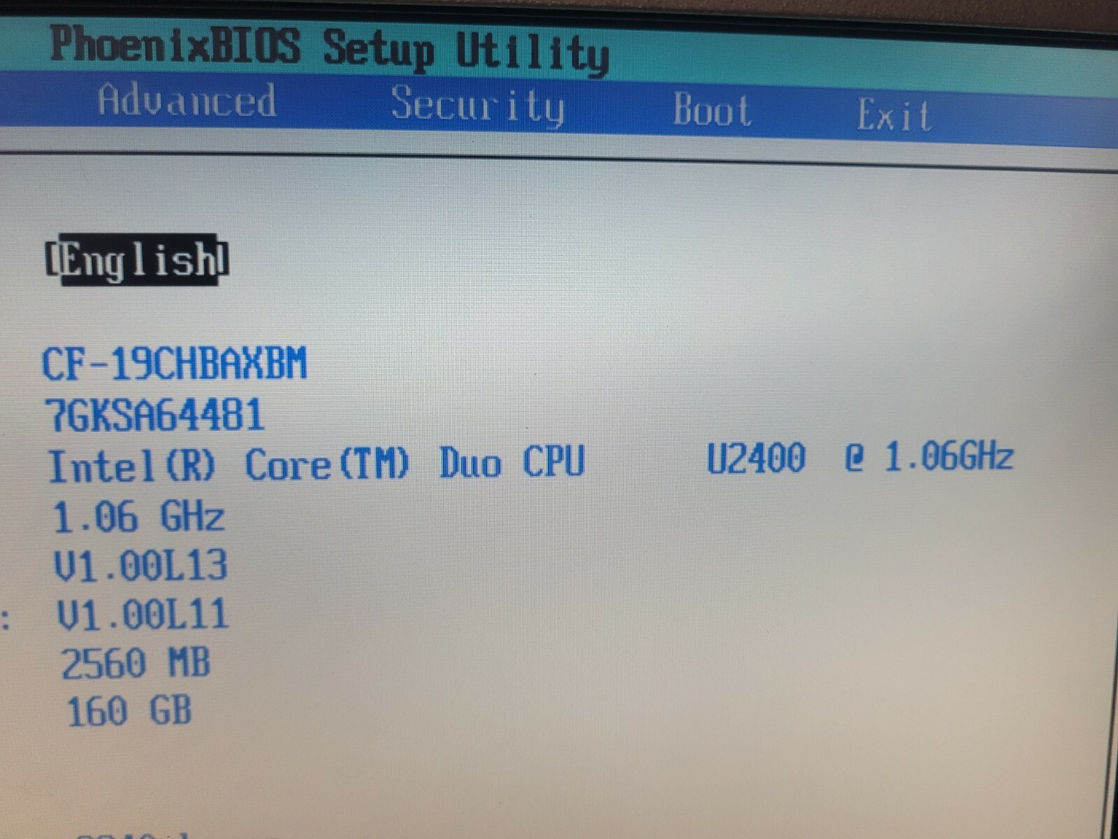 Panasonic Toughbook CF-19 BT/YFI /NOTOUCH(250GB,*Core Duo,*1.06GHz*2.5GB)*WIN 7