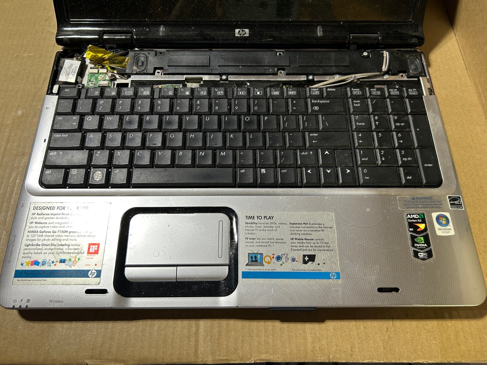 Used – Parts – HP Pavilion dv9910us Laptop – AMD Turion X2 – No RAM – No Drive