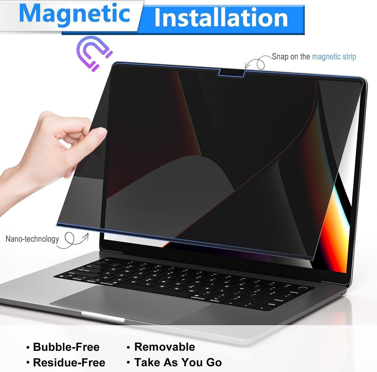 Removable Anti-Glare Magnetic Privacy Screen for Macbook Pro/Air 13 Inch, Black