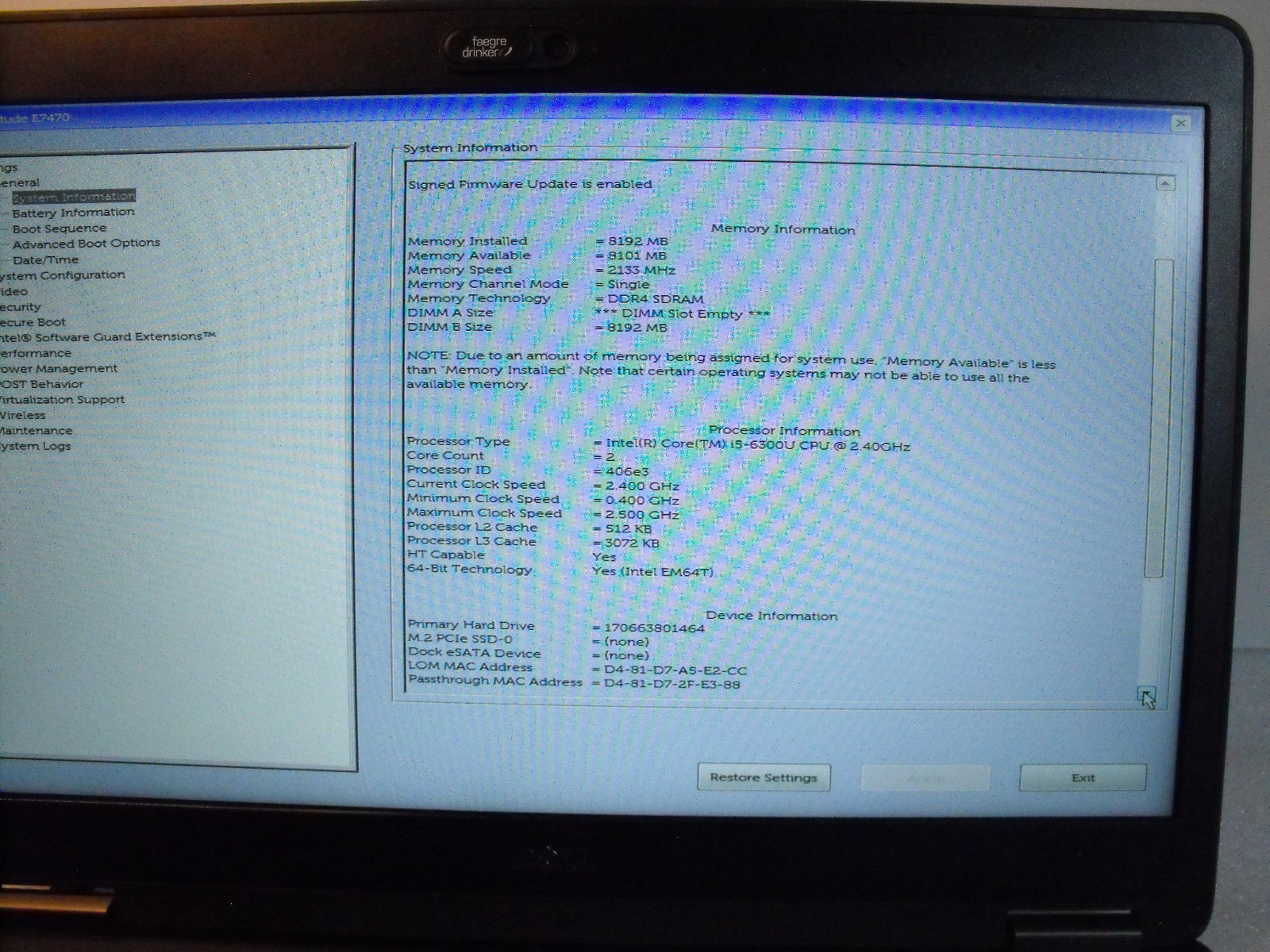 Dell Latitude E7470 14″ Intel Core i5-6300U 2.40GHz, 8GB 256GB SSD Win 11 Pro