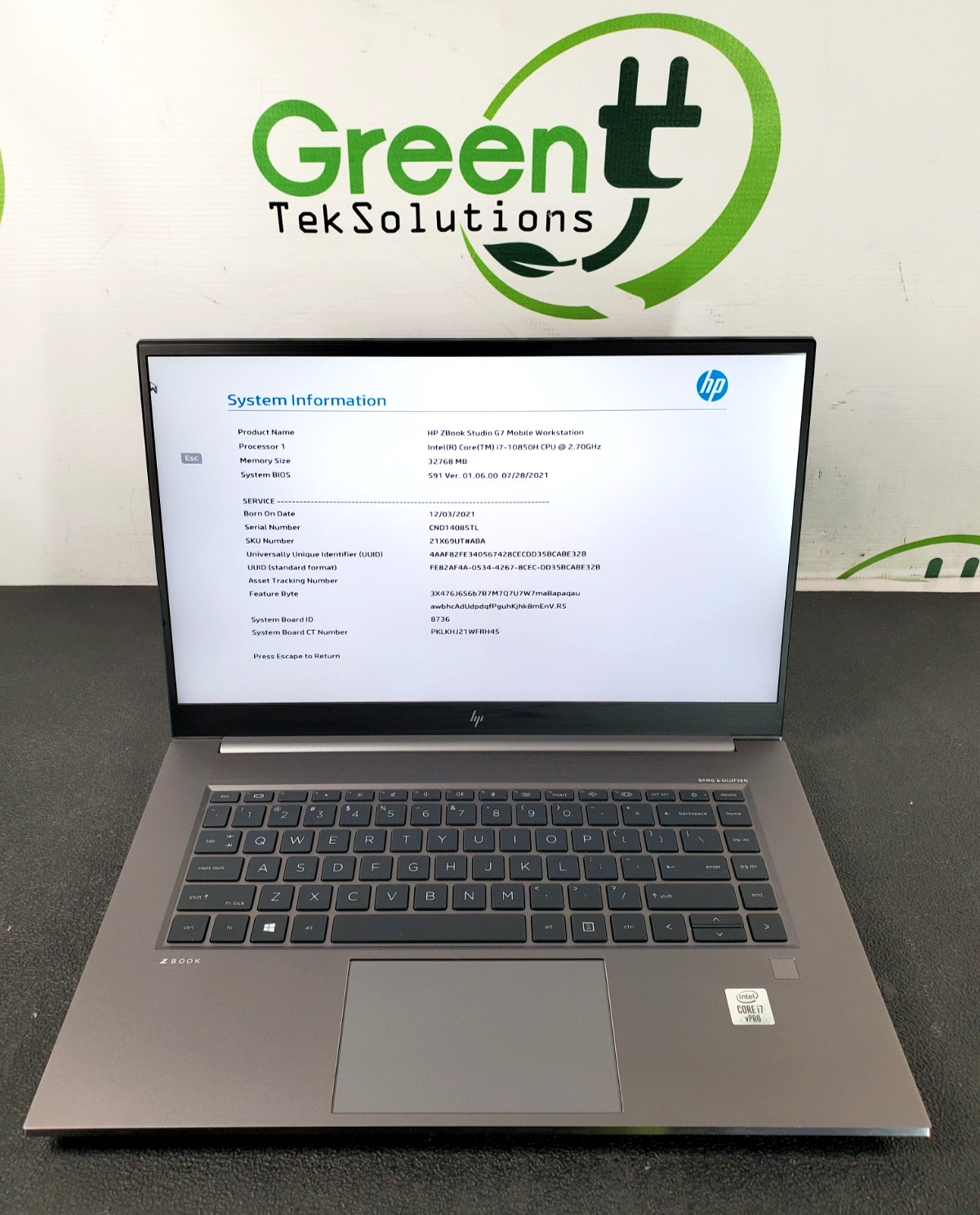 HP ZBook Studio G7 i7-10850H 2.7GHz 32GB DDR4 1TB M.2 NVMe Quadro T2000 Laptop