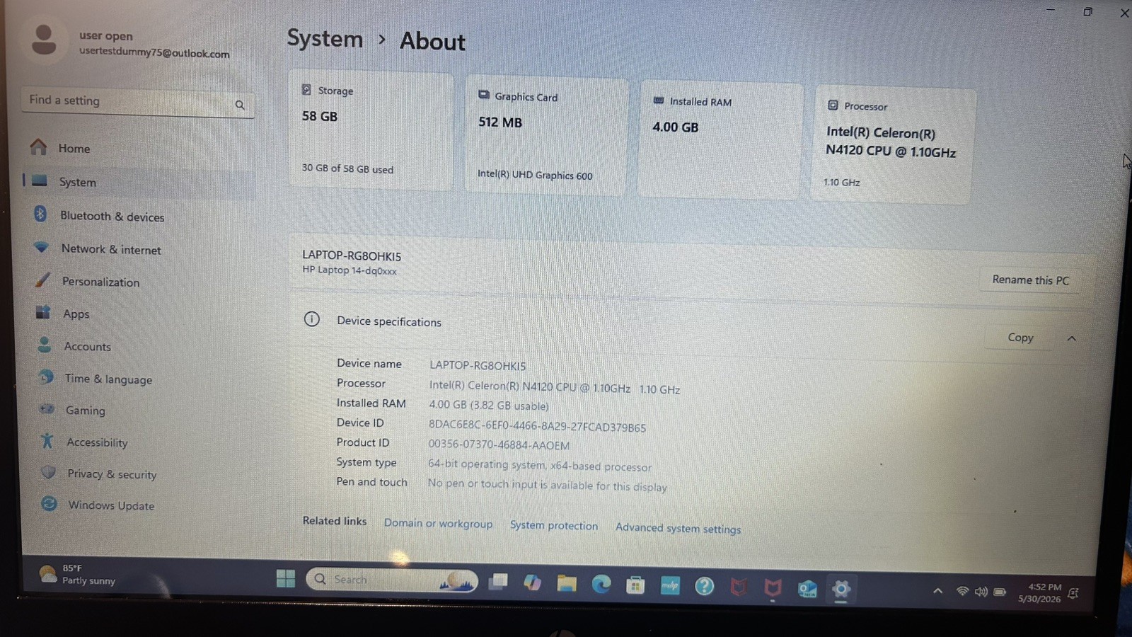 HP Laptop Computer 14″ HD Intel N-series 64 GB (charger included)