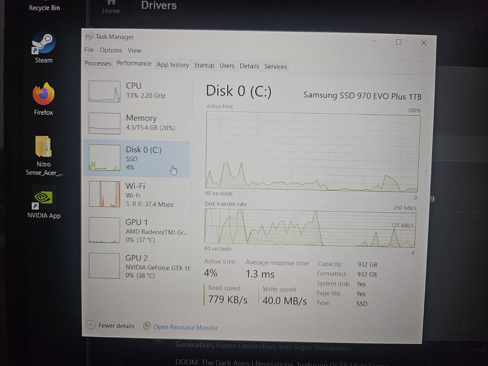 ACER NITRO 5 GAMING AN515-44 RYZEN 5 4600H 16 GB RAM GTX 1650 1TB samsung evo