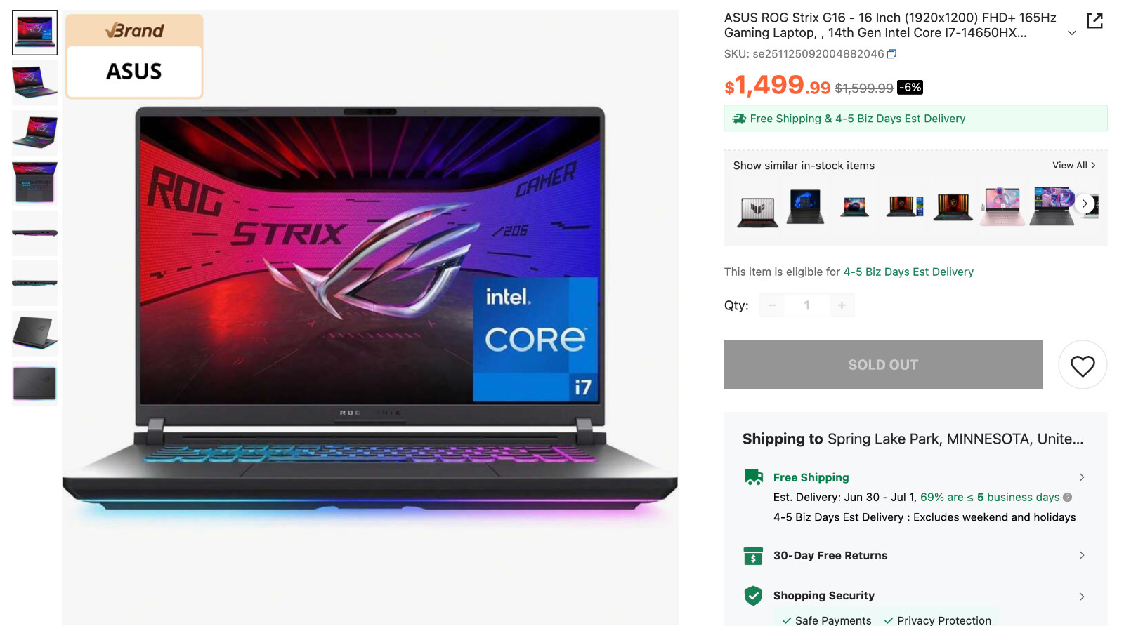 OPEN BOX Asus ROG Strix G16 2025 Gaming Laptop 16” NVIDIA RTX™ 5060 – Warranty!