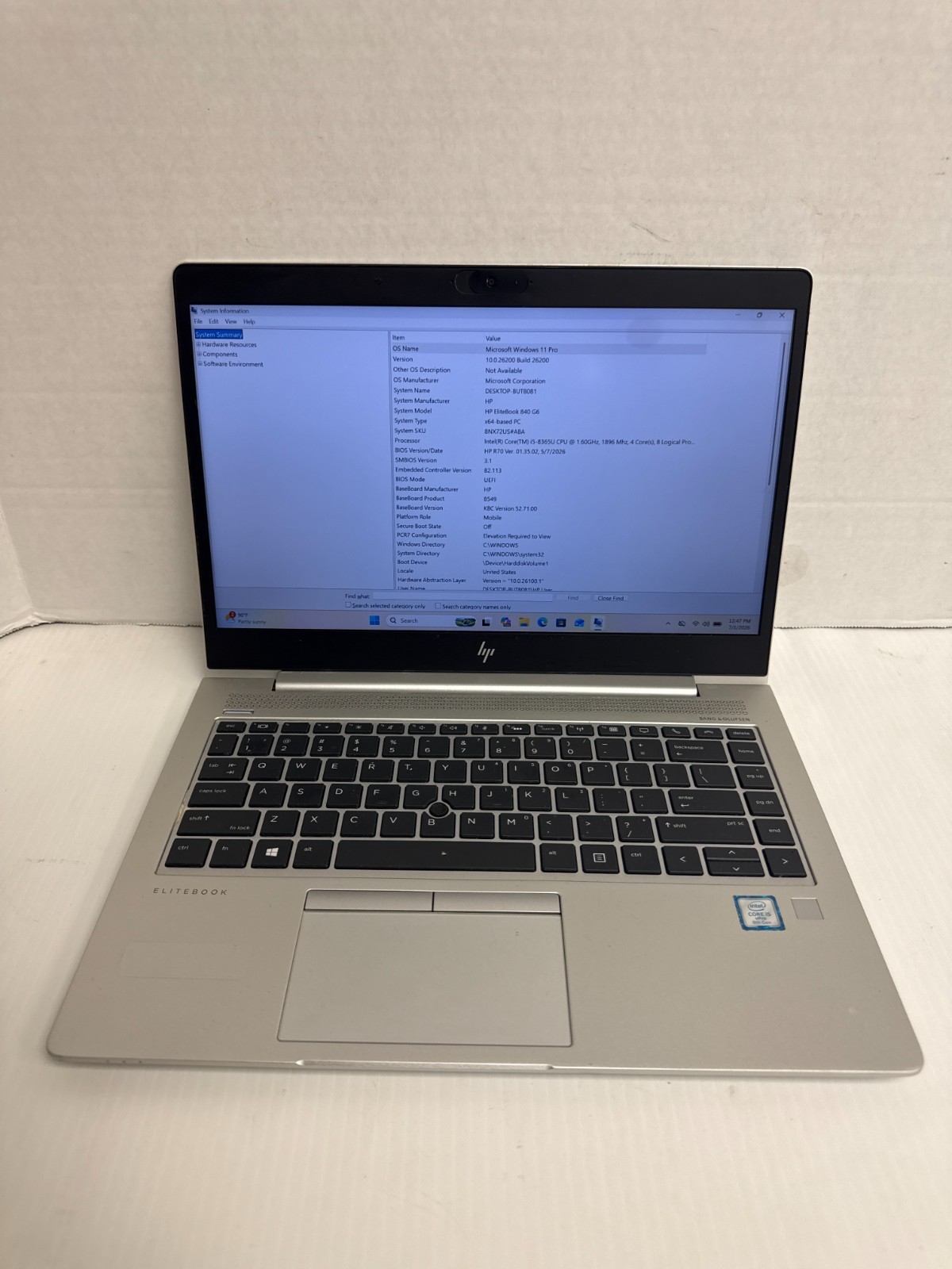 HP EliteBook 840 G6 Intel Core i5-8365U 1.60GHz 16GB 512GB Win 11 Pro *READ*