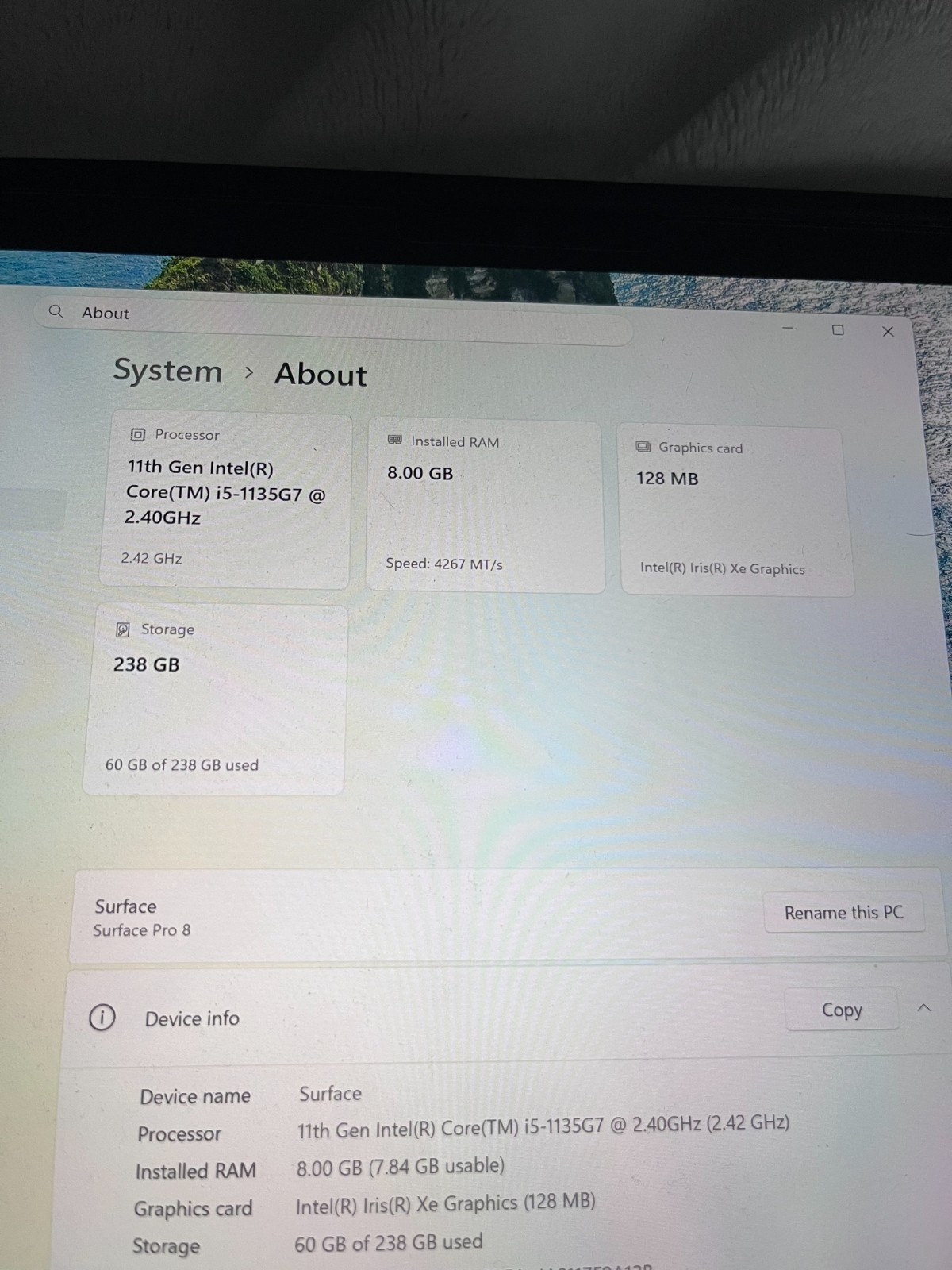 Surface Pro 8 i5 8gb 256gb