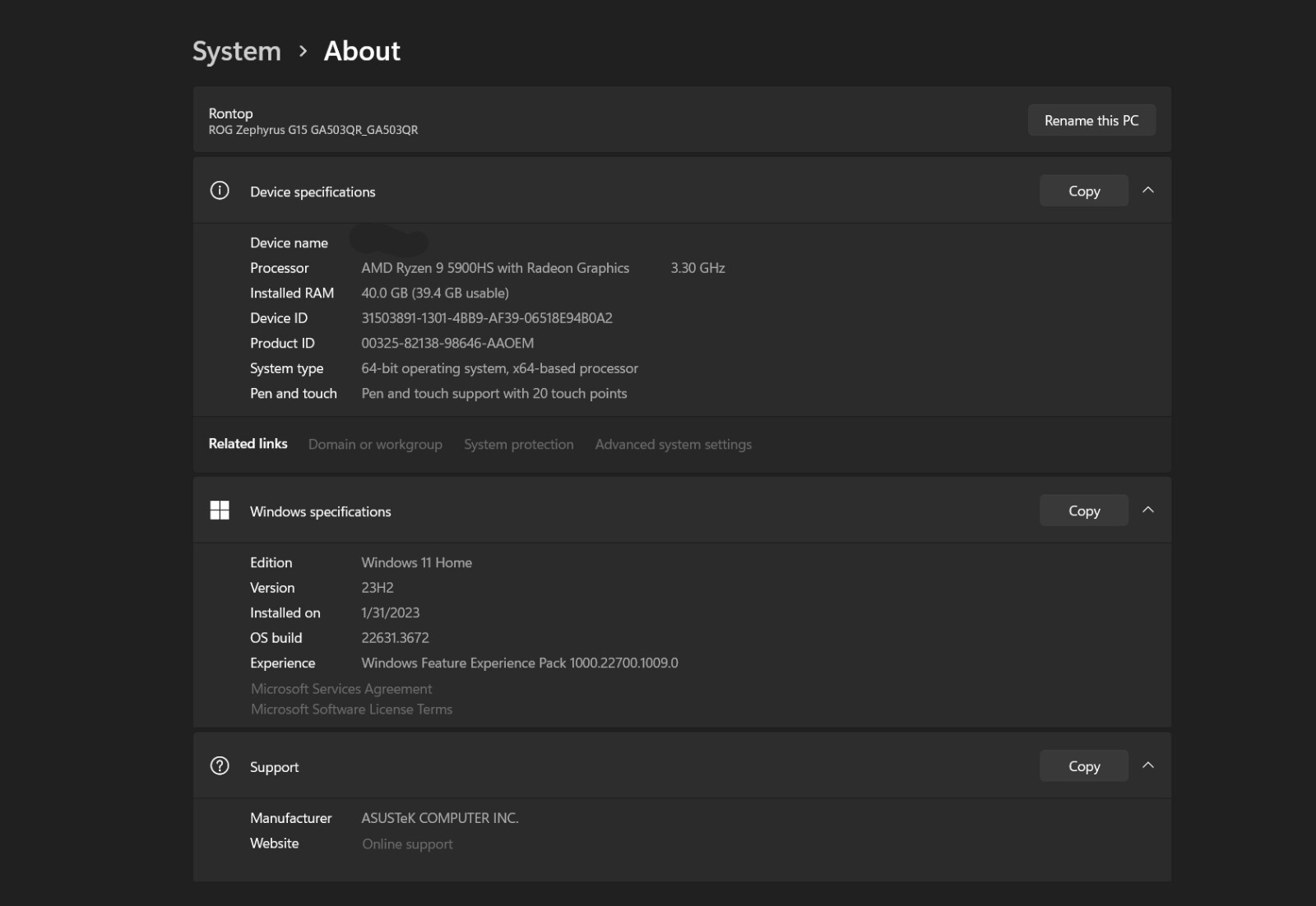 ASUS ROG Zephyrus G15 15.6″ (1TB SSD, AMD Ryzen 9 5000 Series, 4.60 GHz, 40GB)