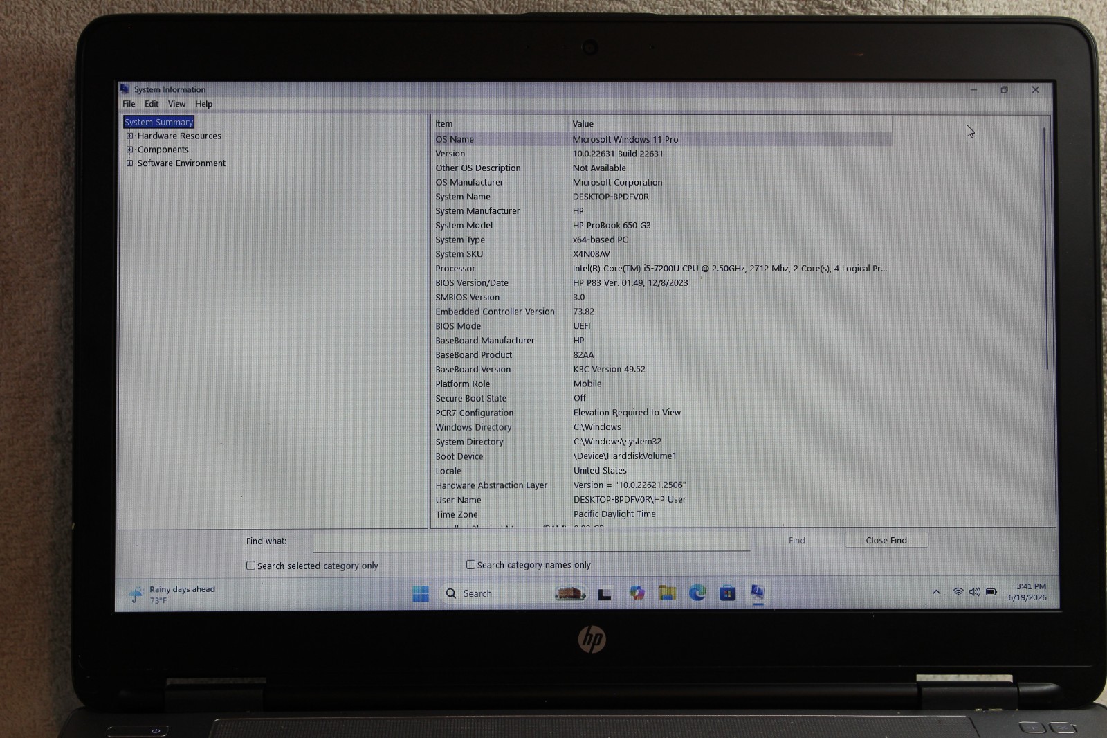 HP Probook 650 G3-I5 7200U@2.50GHz-256GB SSD-8GB-Windows 11 Pro-WebCam-Read All