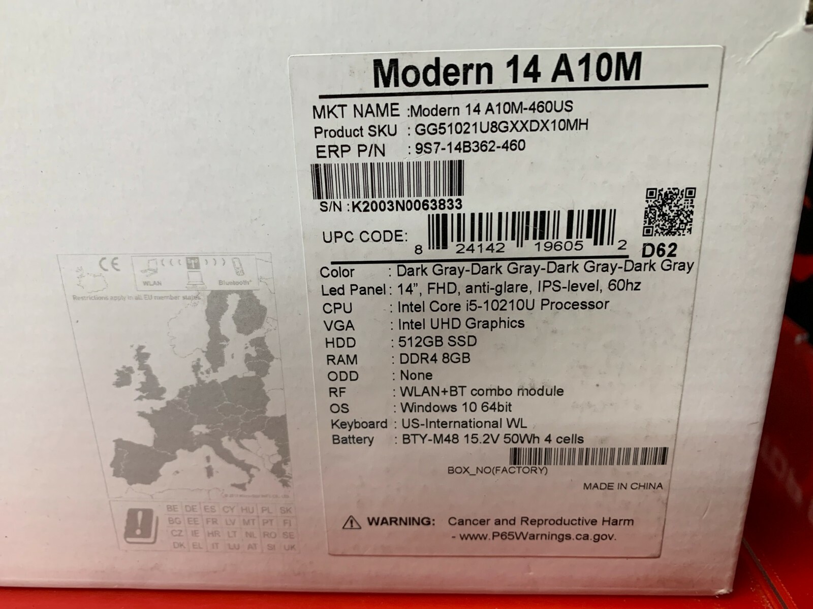 MSI Modern 14 A10M-460 Thin Lightweight 14″Laptop Intel i5-10210U 8GB 512GB SSD
