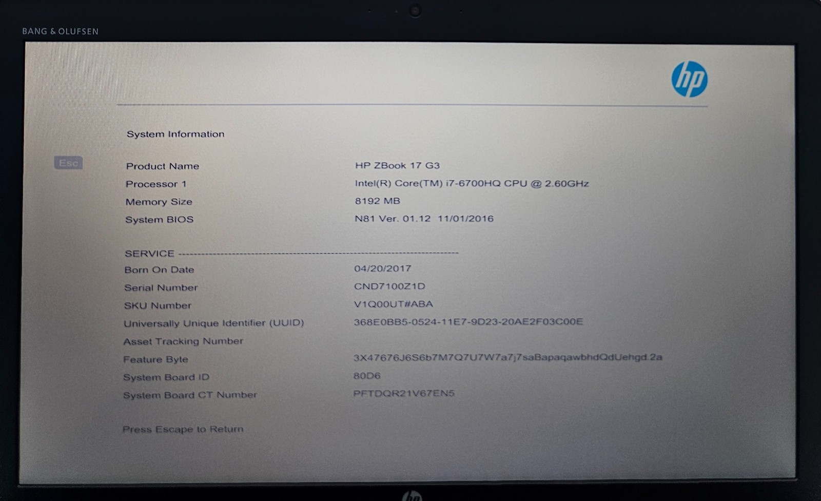 HP ZBook 17 G3 17.3″ Laptop Intel Core i7-6700HQ 8GB Ram NO HD/OS (FL)