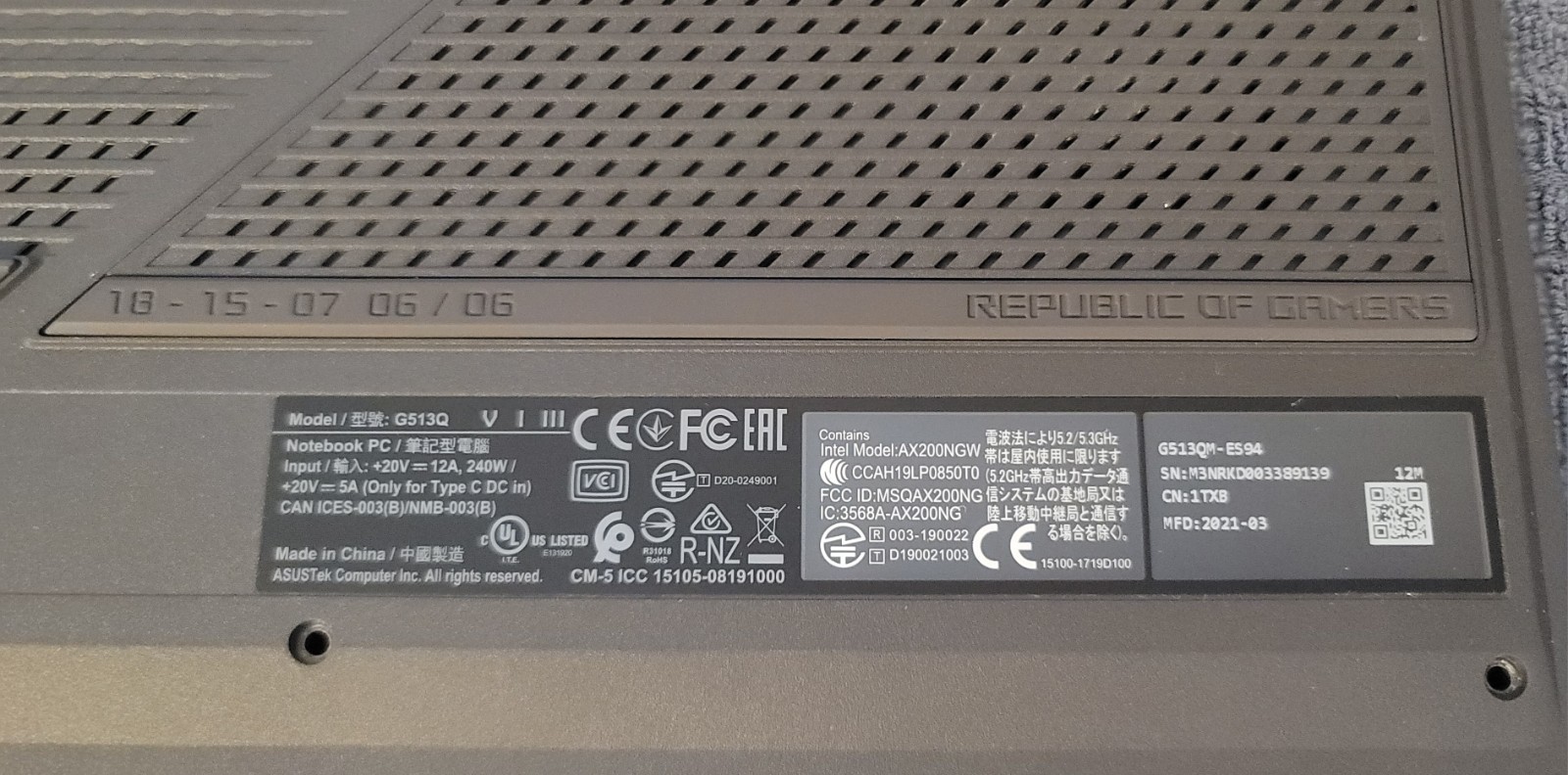 Ausu ROG STRIX G513Q Gaming Laptop Parts Only