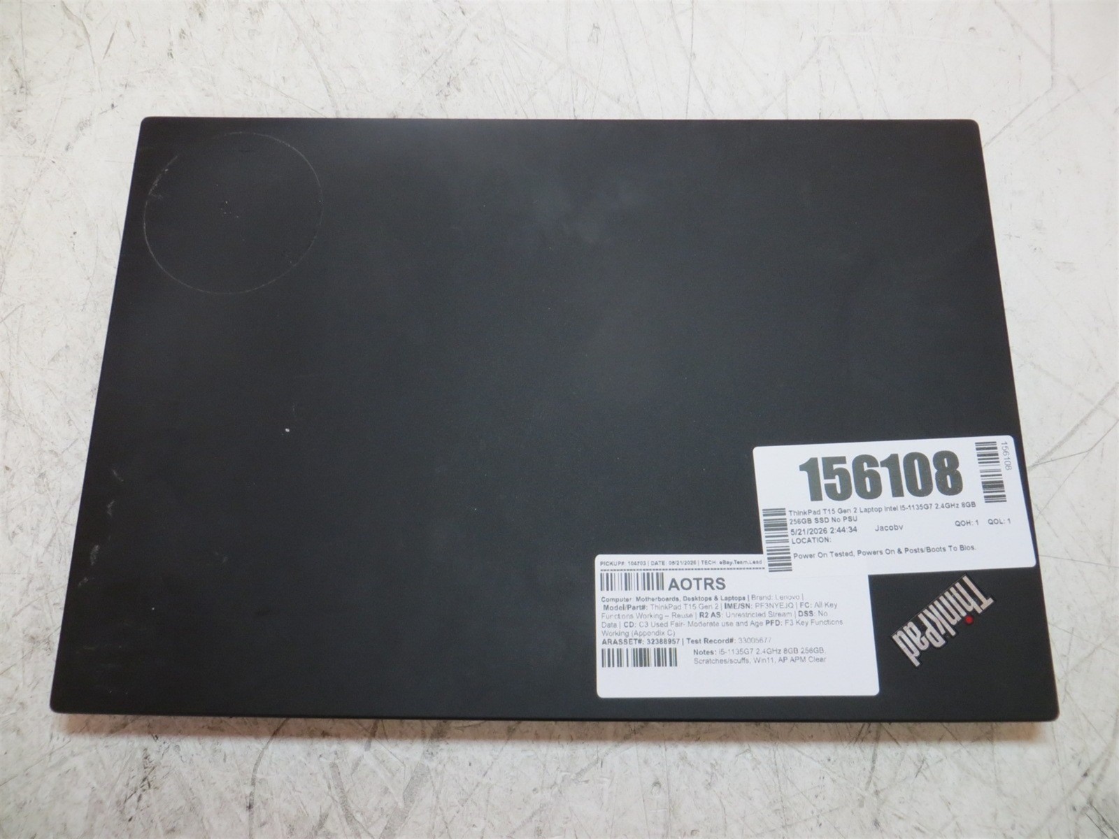 Lenovo ThinkPad T15 Gen 2 Laptop Intel i5-1135G7 2.4GHz 8GB 256GB SSD No PSU