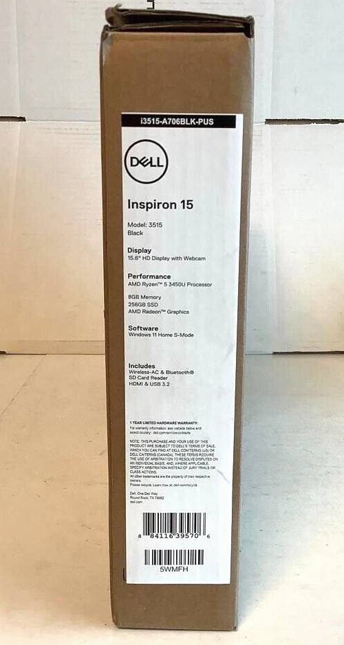 NEW Dell – Inspiron 15.6″ Laptop – AMD Ryzen 5 – 8GB Memory – 256GB Solid State