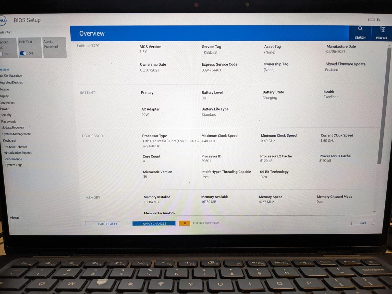 DELL LATITUDE 7420 i5-1145G7 @ 2.60GHz, 16GB RAM, NO HDD/OS