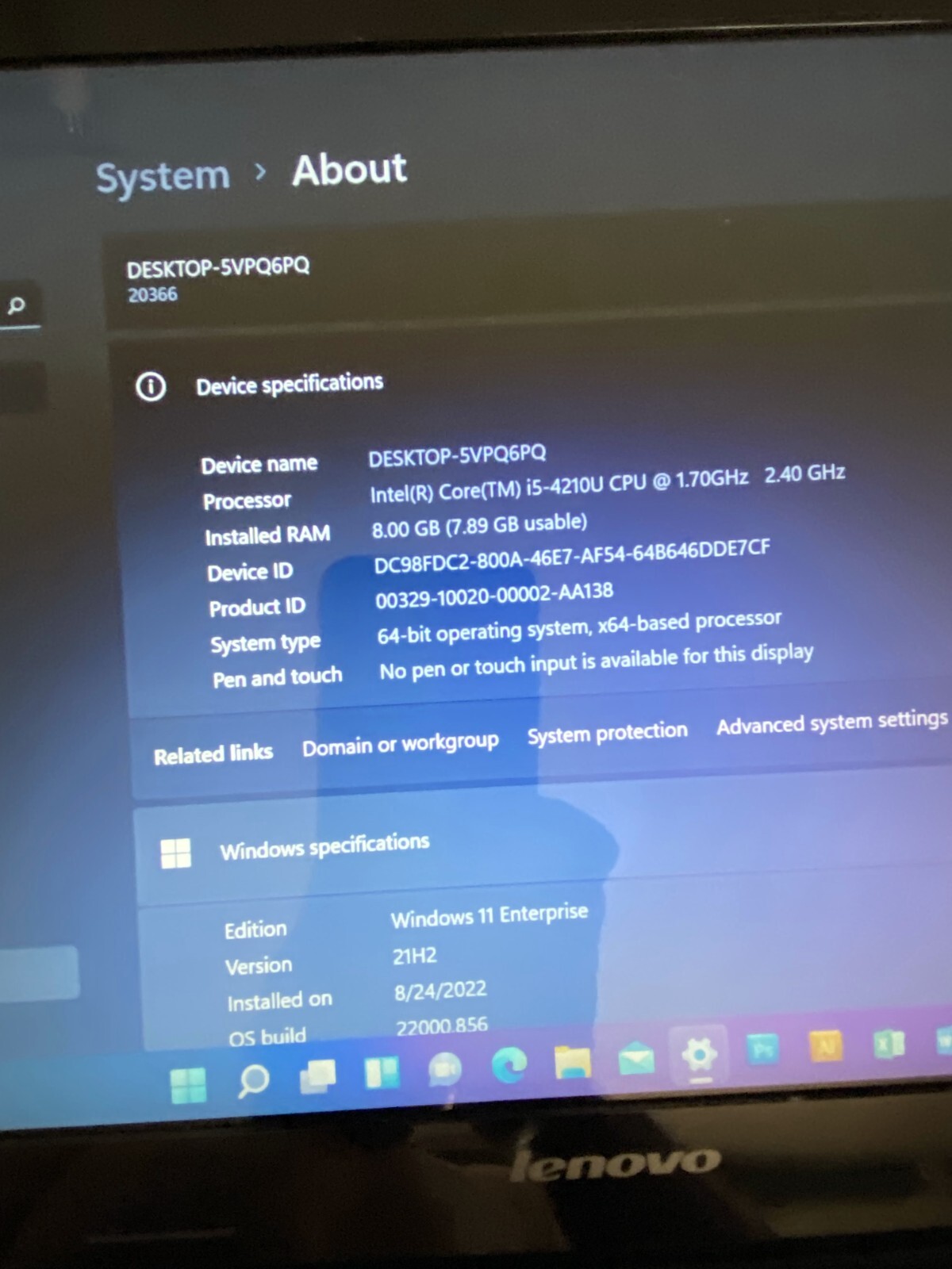 Lenovo Z40 Laptop 14” Display Intel Core i5 4th Gen 8GB Windows 11 Enterprise