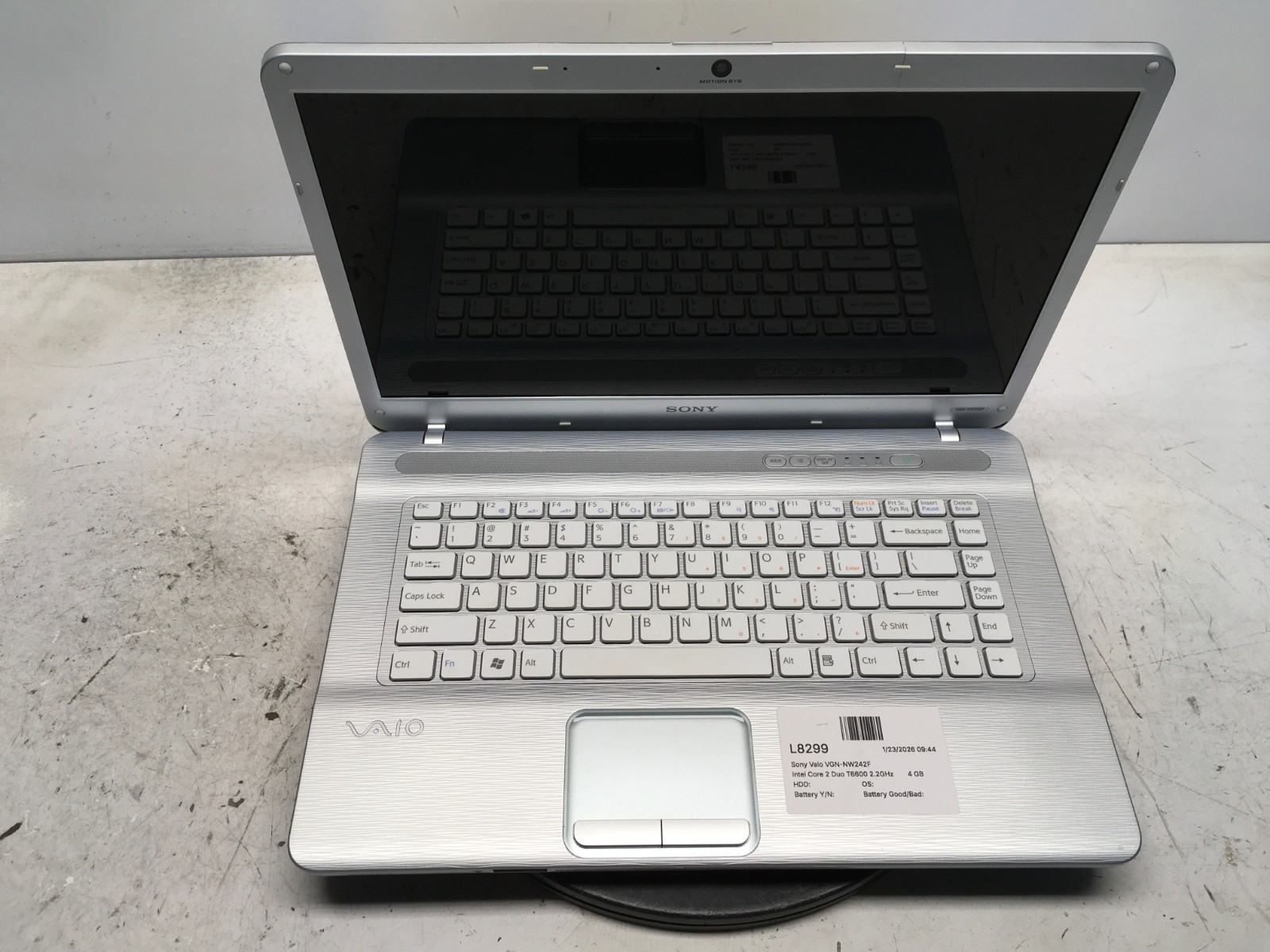 Sony Vaio VGN-NW242F Intel Core 2 Duo T6600 2.2GHz 4 GB NO HDD