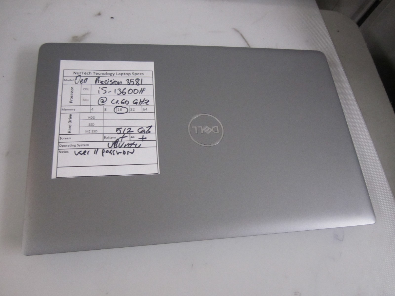 Dell Precision 3581 i5-13600H 4.60GHz 16GB 512GB M2SSD LAPTOP UBUNTU + AC