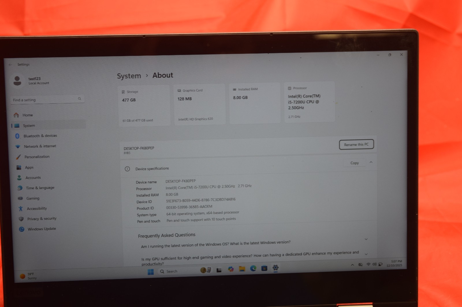 POOR BATTERY* LENOVO YOGA 720-12IKB INTEL CORE I5-7200U 2.50GHZ | 512GB | 8GB