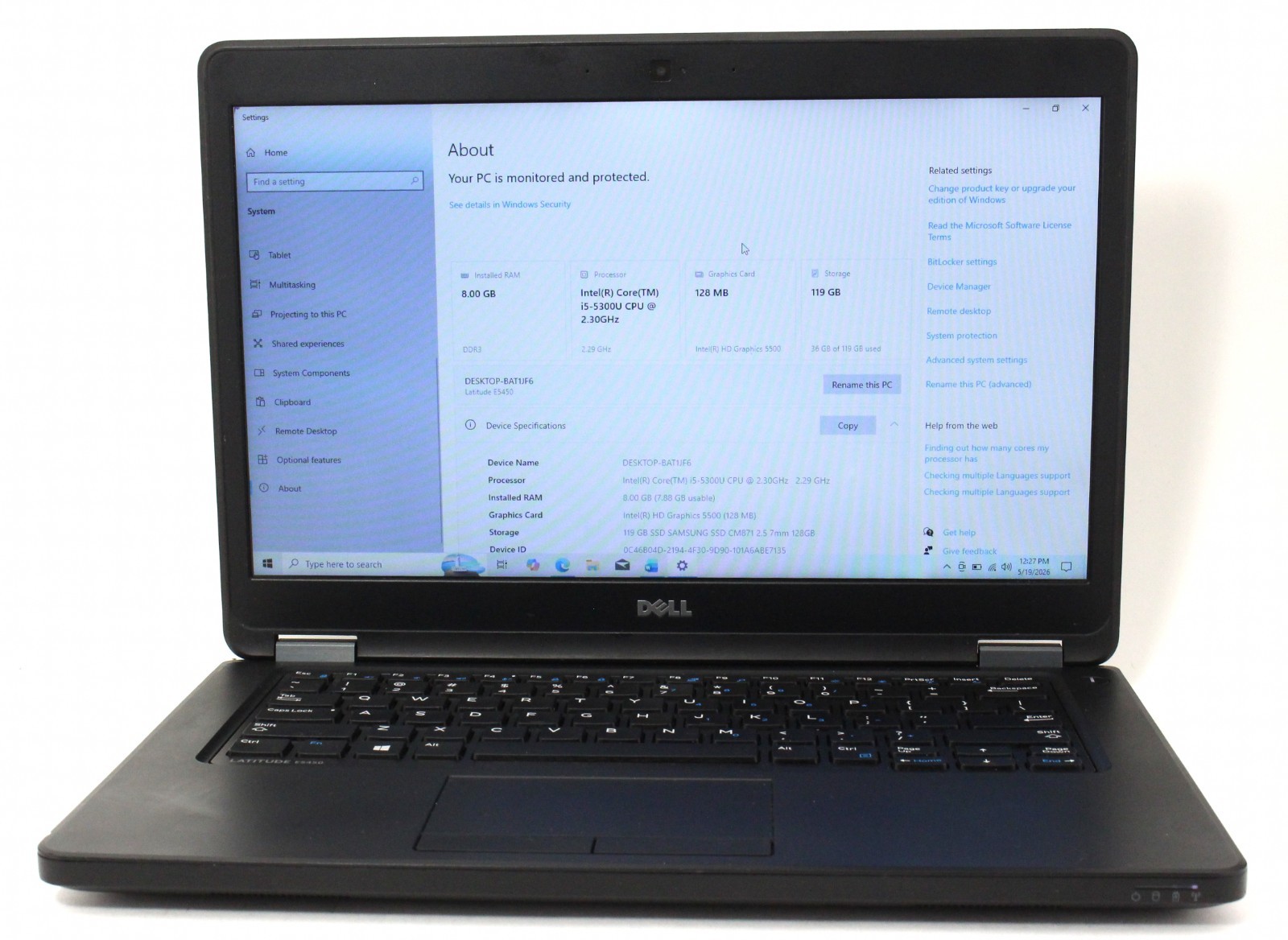 Dell Latitude E5450 14″ 128GB SSD 8GB RAM 2.3GHz i5-5300U Laptop; 6176013