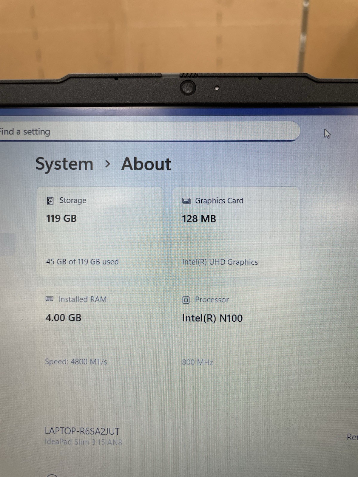 Lenovo IdeaPad Slim 3 15IAN8 15.6″ Intel N100 4GB 128GB SSD Win11 Gray