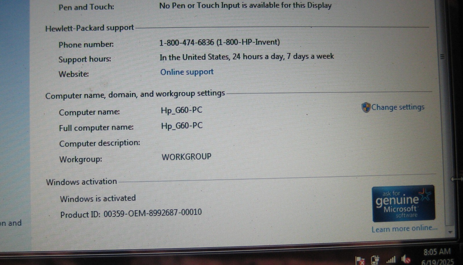 HP Pavilion G60-519WM 15.6in Display, 500GB HDD, Intel Celeron@2.2GHz, 2GB Ram