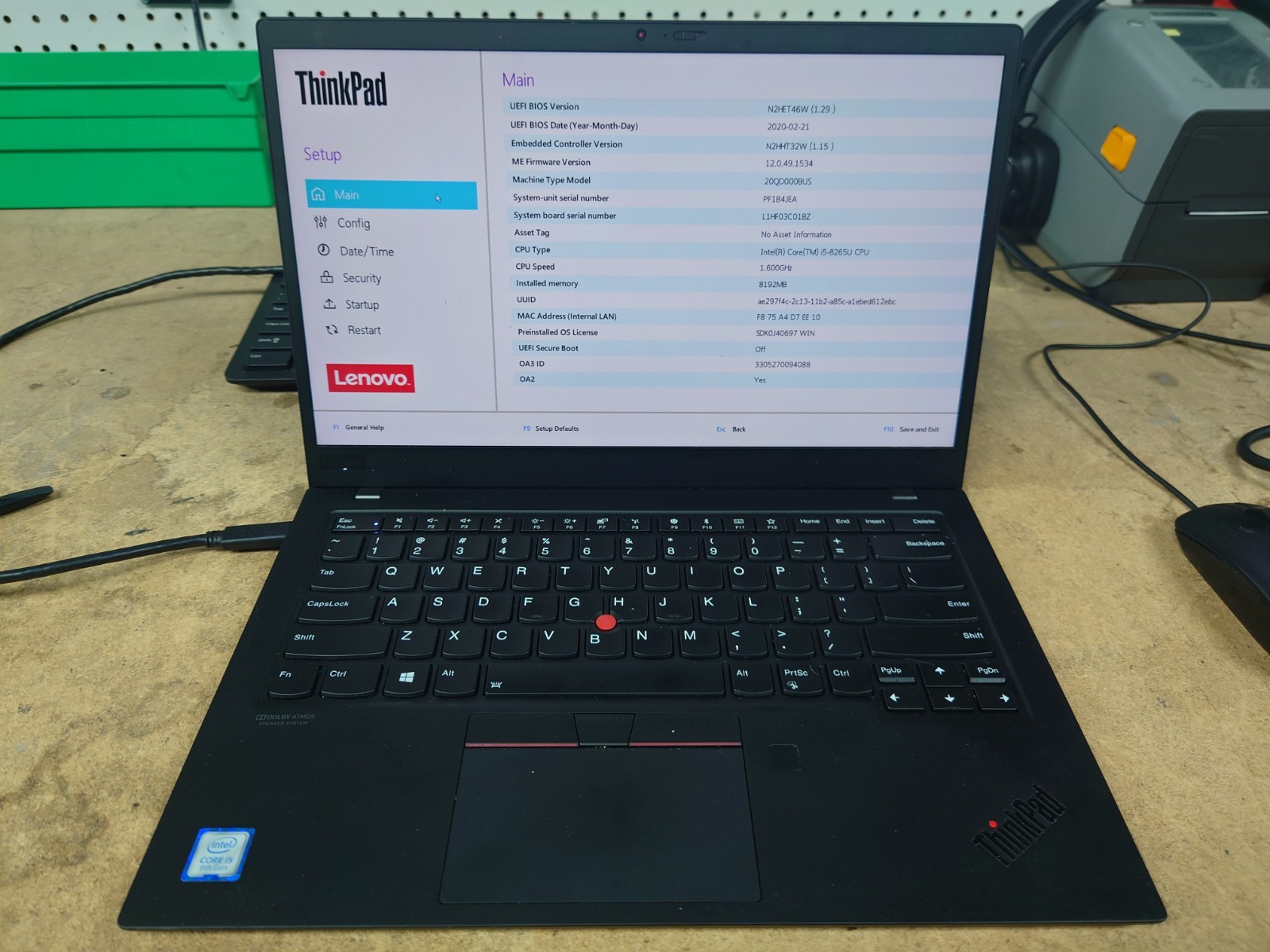 Lenovo X1 Carbon 7th Gen 14″ FHD i5-8265U 8GB RAM 256GB SSD No OS