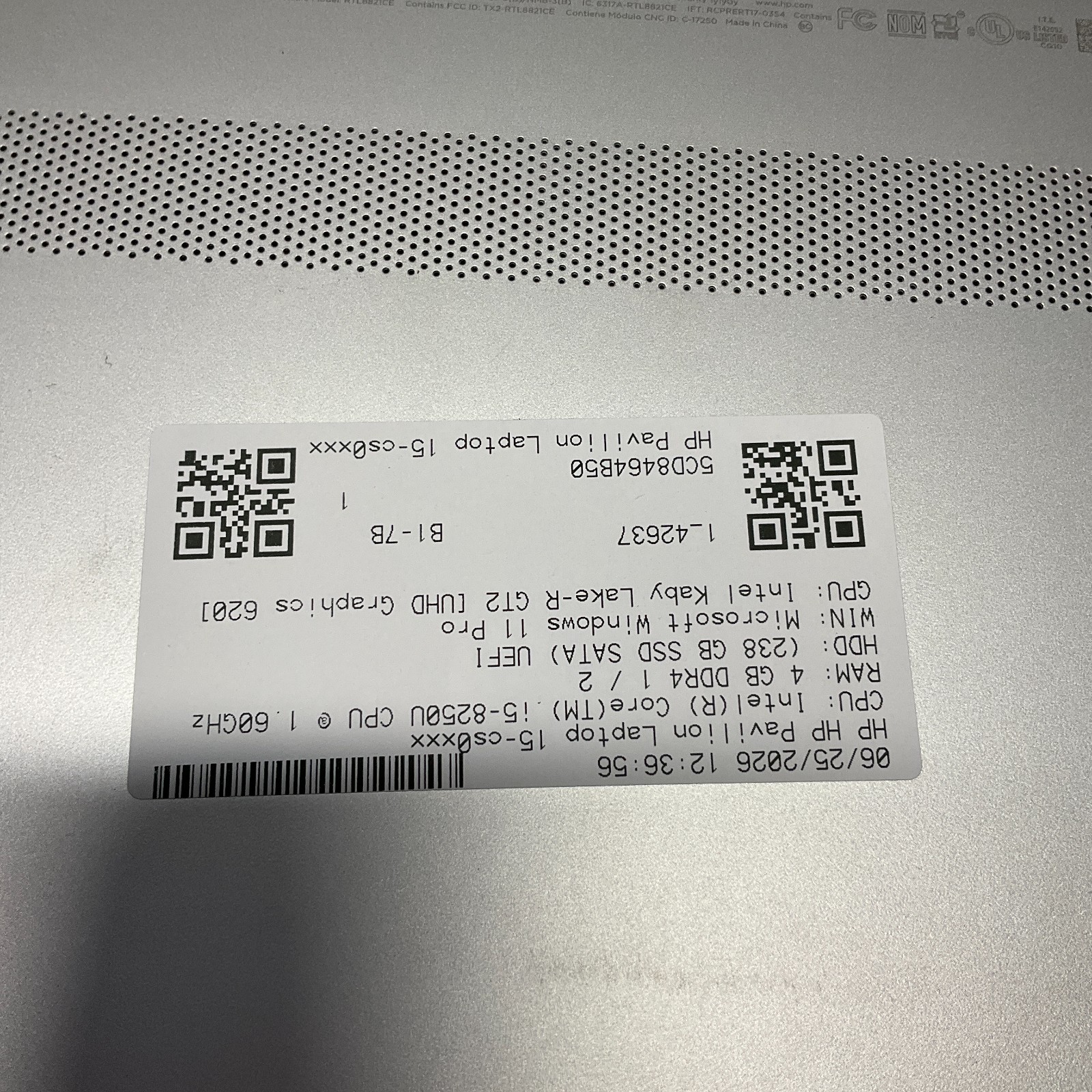 HP Pavilion 15-cs0022cl Laptop Intel Core i5-8250U @ 1.60 GHz 4GB 256GB SSD