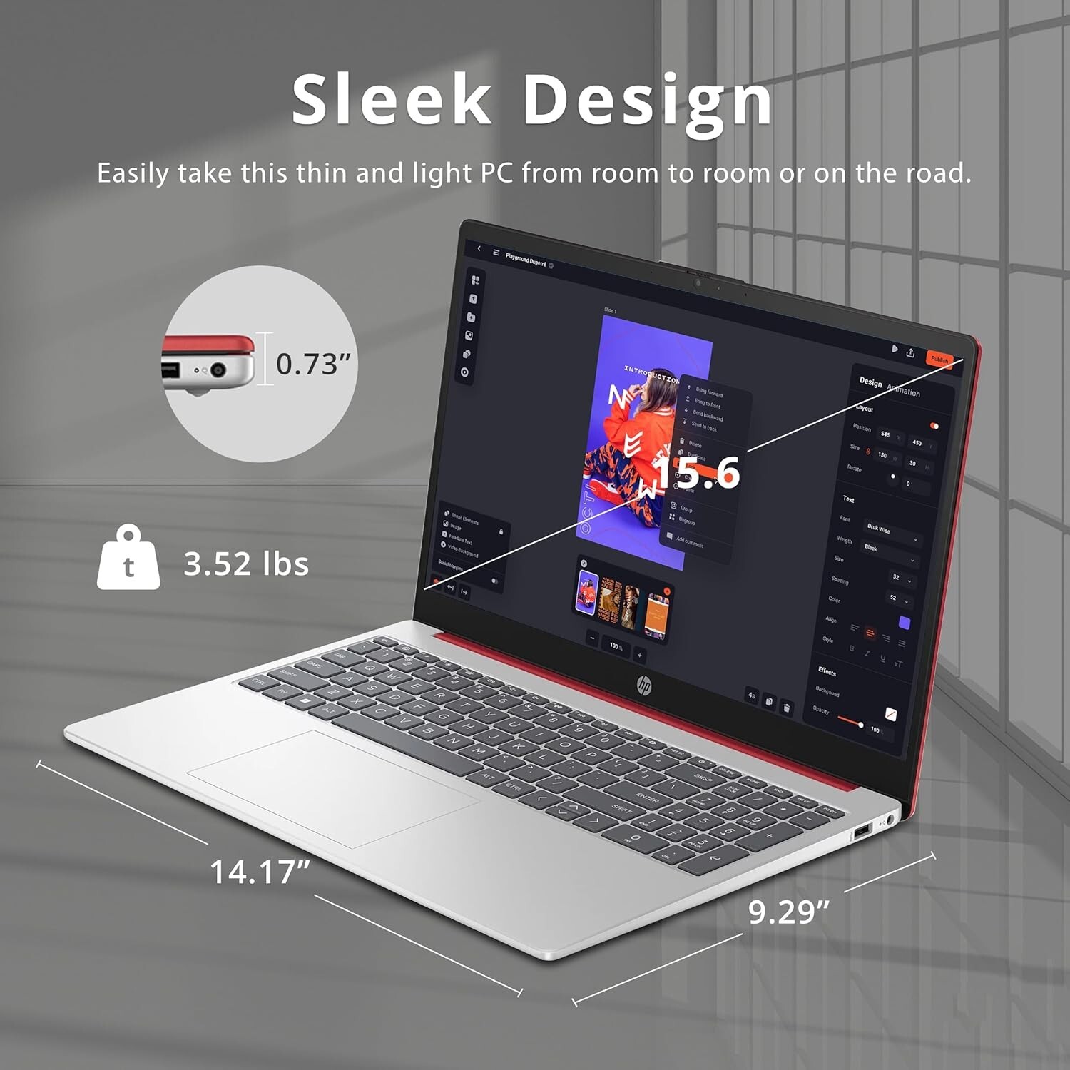 HP Slim Laptop 15.6″ Intel N200 Up to 16GB RAM & 128B SSD Win11 Pro+OFFICE – Red